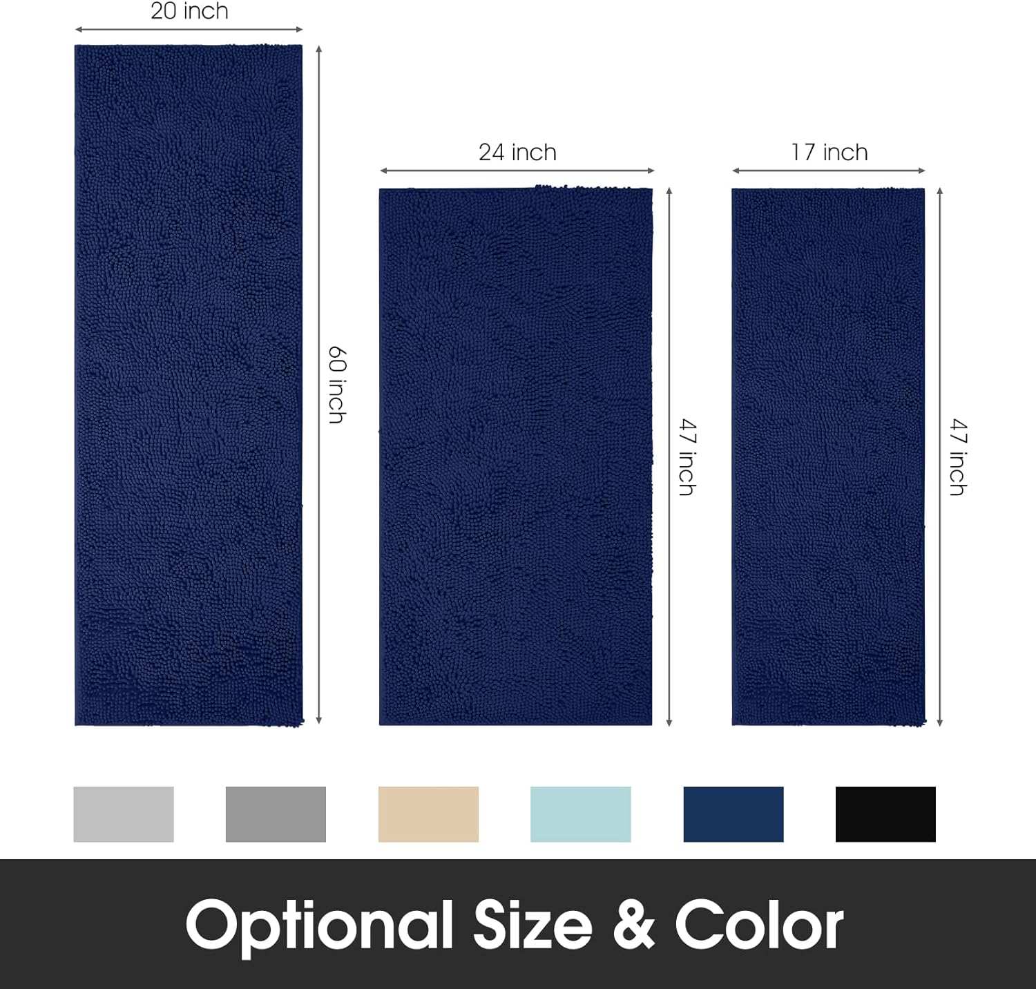 HOMEIDEAS Alfombra de baño azul marino de 20 x 60 pulgadas, ultra suave y absorbente, antideslizante, alfombra de baño larga, felpa de felpilla