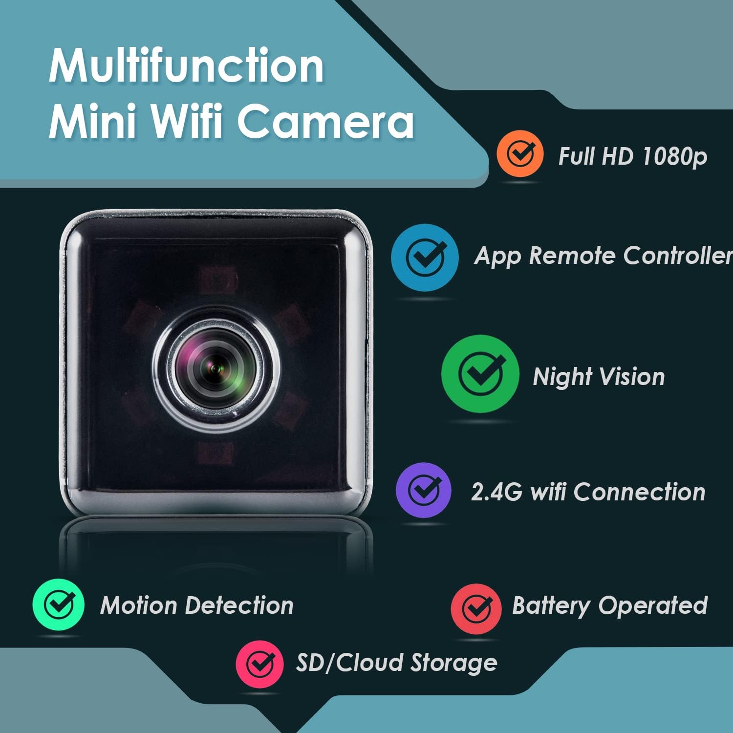 GaRcan Cámara de seguridad para el hogar, 1080p 2.4Ghz WiFi Cámara de vigilancia interior con visión nocturna, detección de movimiento y aplicación