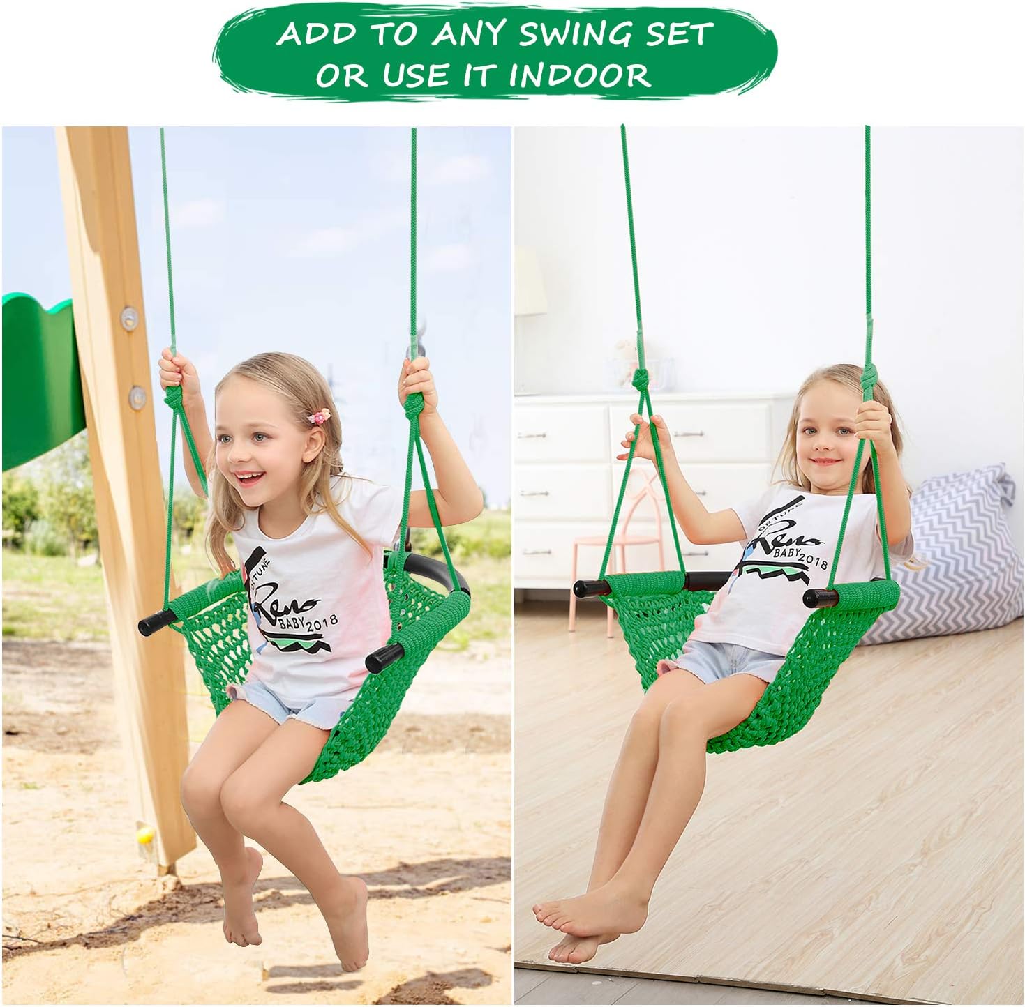 RedSwing Asiento de columpio para niños con cuerdas ajustables, asiento de columpio infantil tejido a mano, ideal para árbol, exterior, interior,