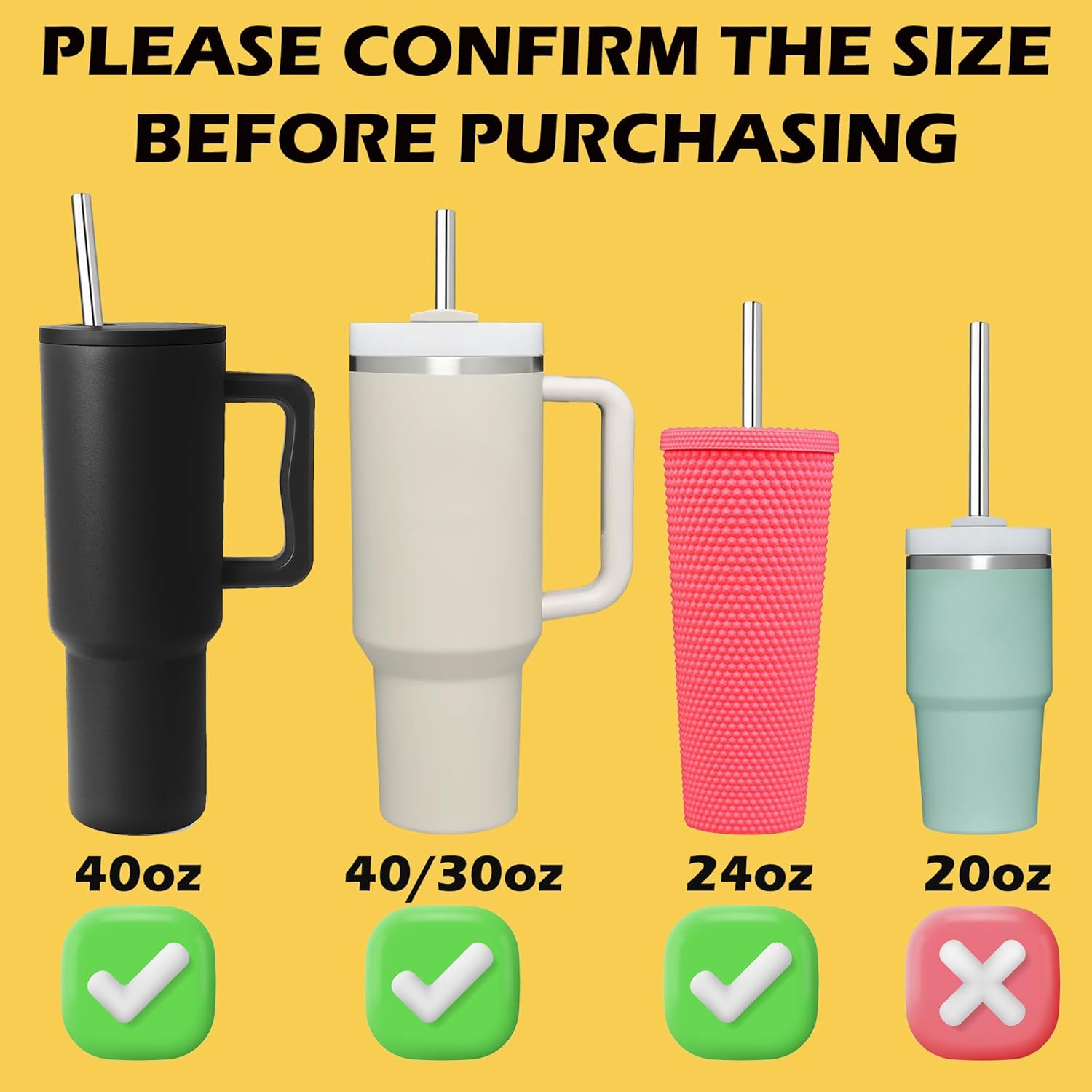 Sztumbo Paquete de 6 popotes rectos de acero inoxidable reutilizables de 12 pulgadas, con 6 puntas de silicona y 2 cepillos de limpieza para vaso