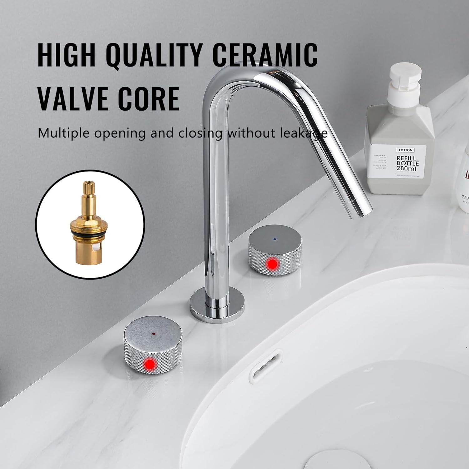 SaniteModar Grifo de lavabo de baño de latón, grifo de baño de latón de 8 a 16 pulgadas, 2 asas, grifo de baño moderno generalizado cromado pulido