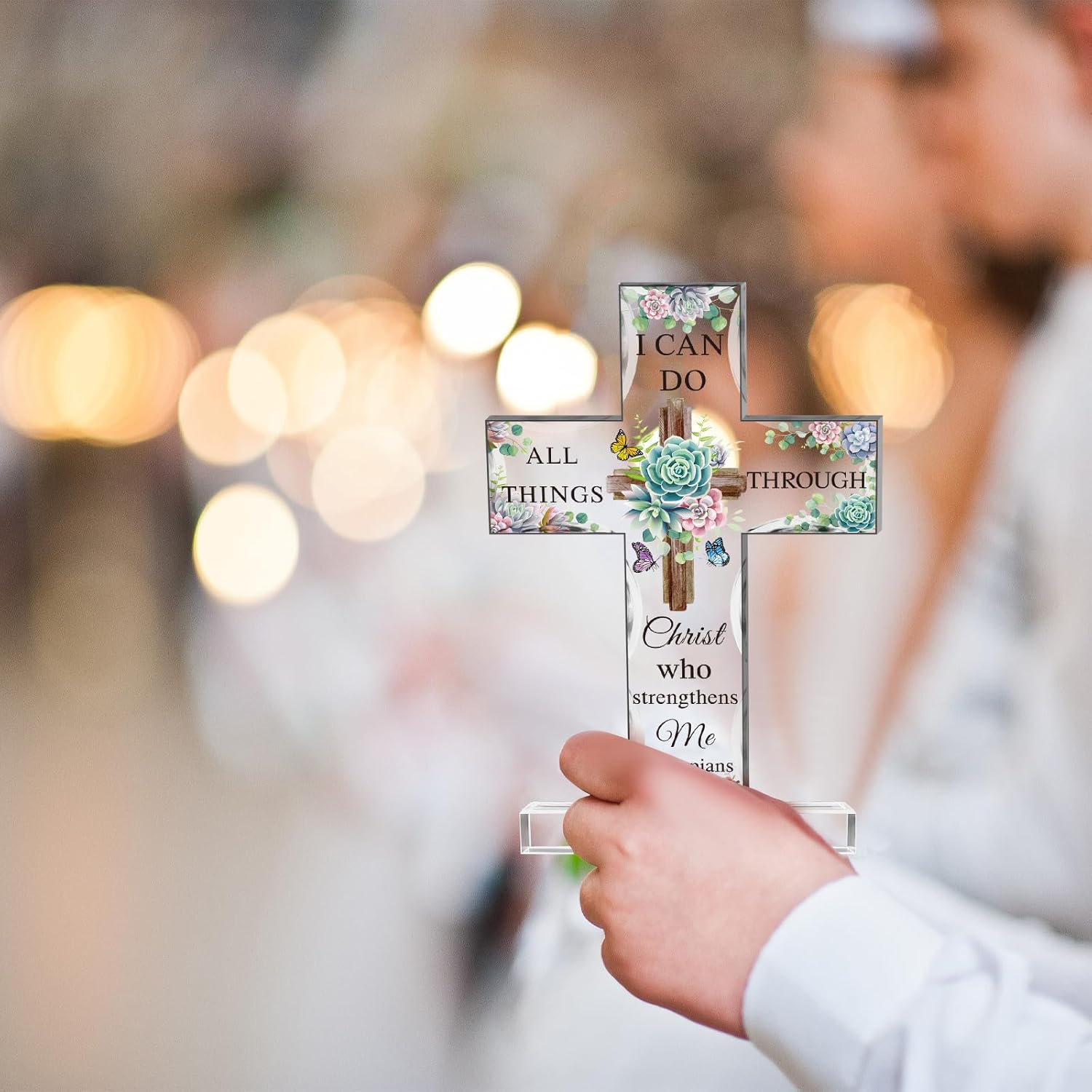 Regalos inspiradores de cruz cristiana de acrílico con versículos de la Biblia y oraciones, girasol, regalos religiosos de las Escrituras para