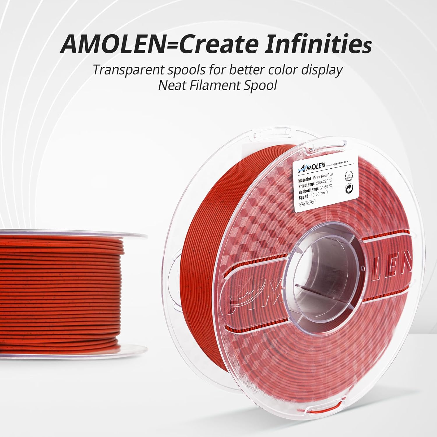 AMOLEN Filamento PLA para impresora 3D, filamento PLA rojo ladrillo mármol de 0.069 pulgadas, filamento de impresión 3D de ácido poliláctico de