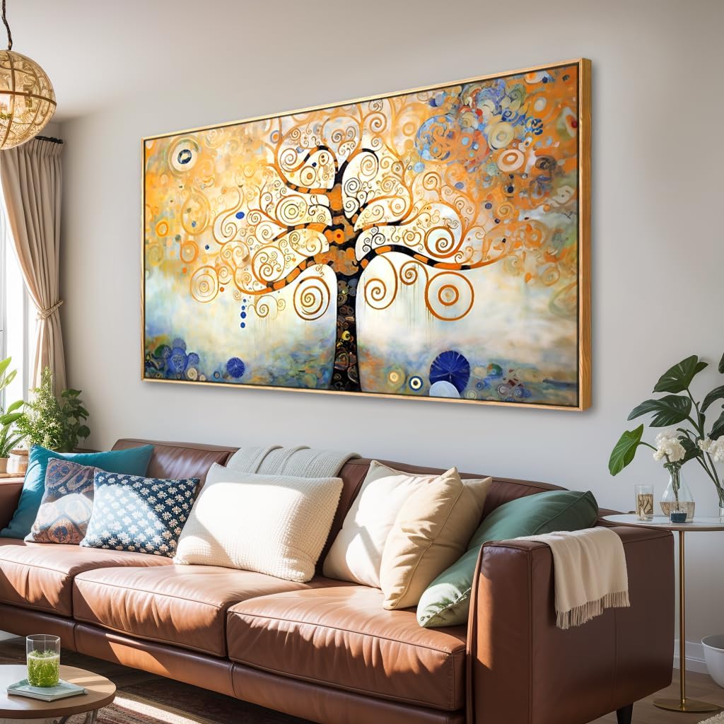 Arte para pared, árbol de la vida, imágenes de árbol amarillo moderno, abstracto, bosque, impresiones de lienzo para dormitorio, sala de estar,