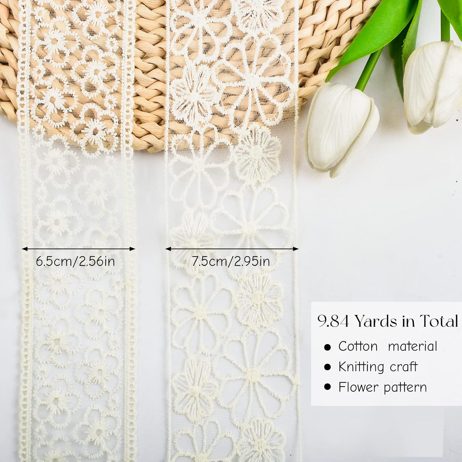 URROMA Cinta bordada beige, 2 estilos con patrón floral de malla de encaje, apliques de costura para ropa, cortinas, decoración de caminos de mesa,