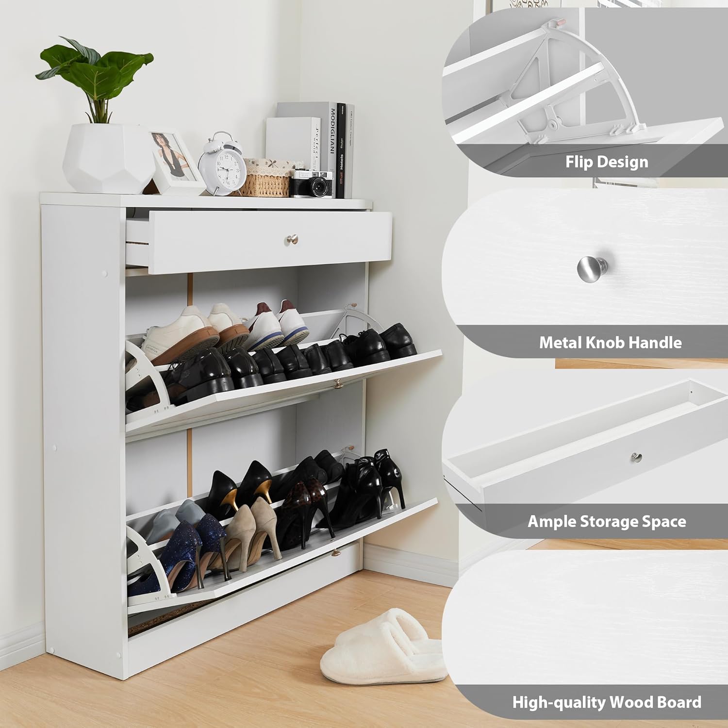PrimeZone Armario de almacenamiento de zapatos para entrada, 35.4 pulgadas de ancho x 10 pulgadas de profundidad x 41 pulgadas de alto, organizador