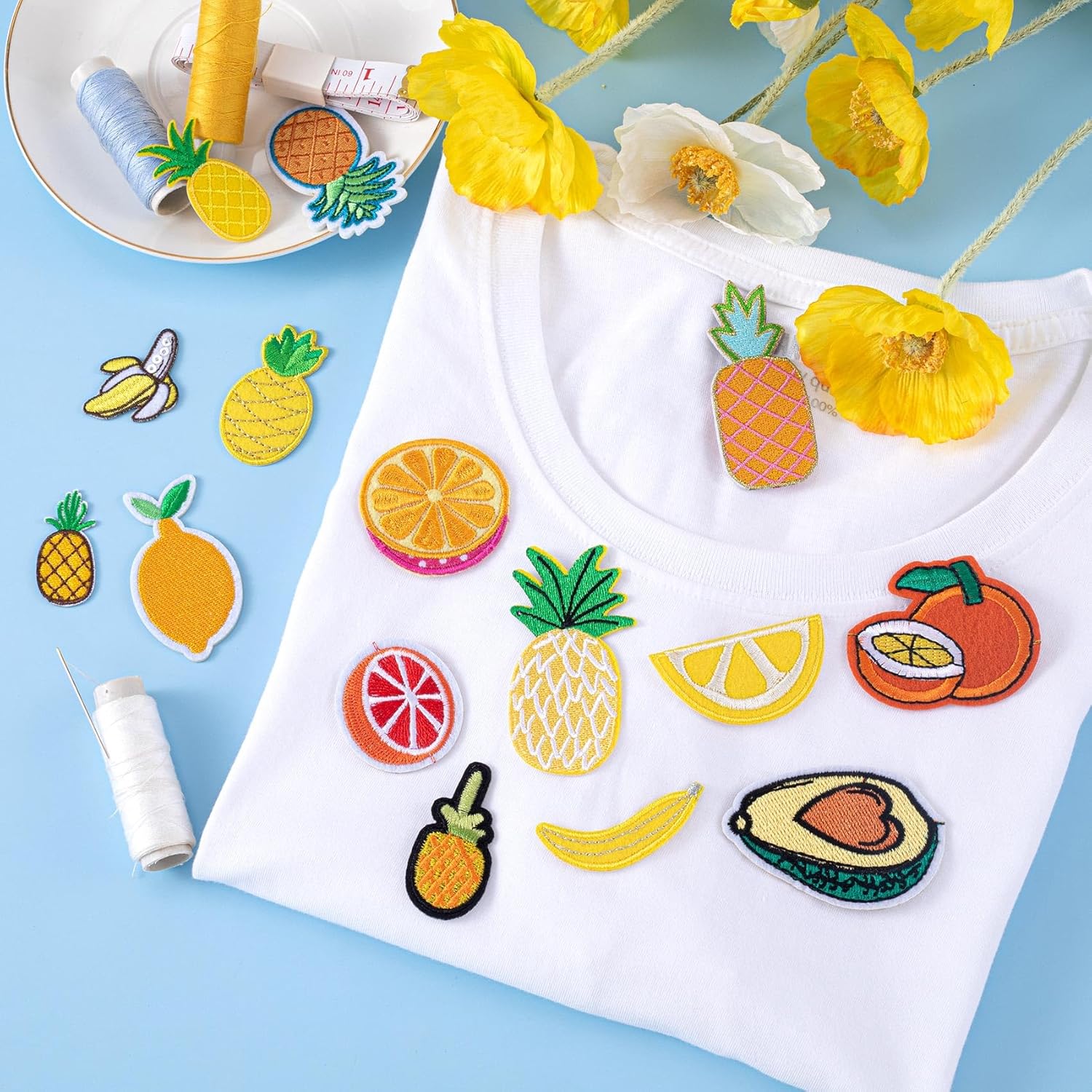 15 parches bordados de frutas, bonitos parches para planchar o coser para alimentos, adecuados para ropa, vestidos, jeans, pantalones, sombreros,