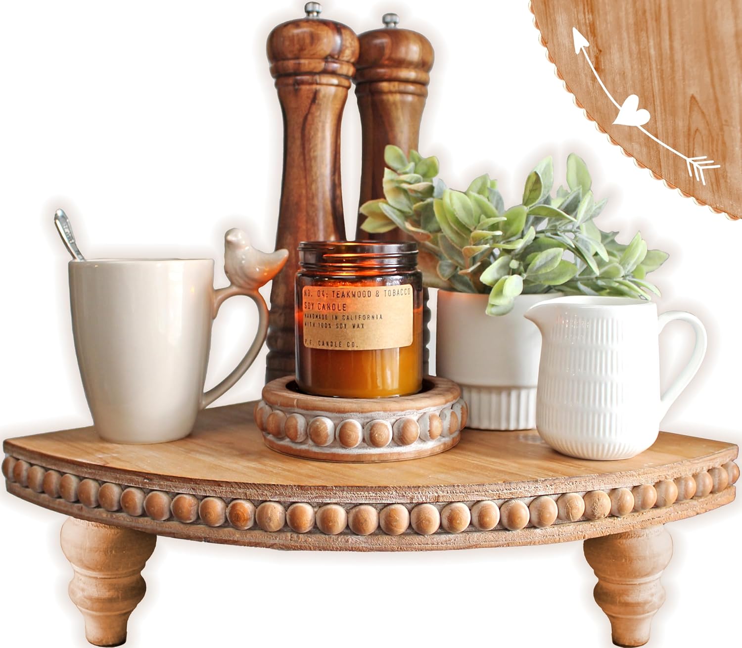 Soporte de esquina de granja con patas extraíbles  Organizador de encimera de baño, bandeja decorativa elevadora, bandeja de madera con cuentas,