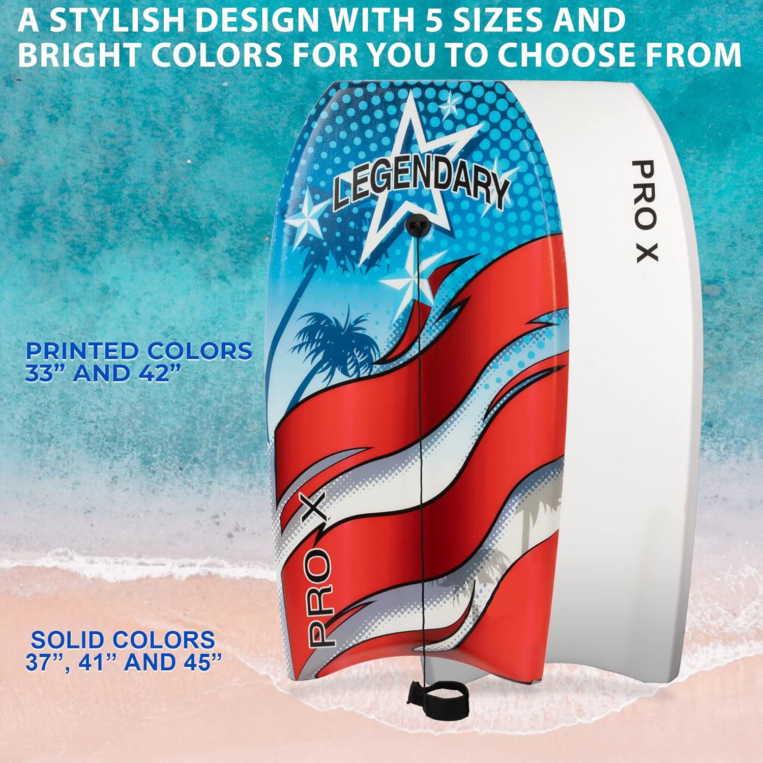Legendary Pro X Bodyboard para playa con parte inferior dura, tablas Boogie para niños y adultos, selladas térmicamente con núcleo EPS, correa