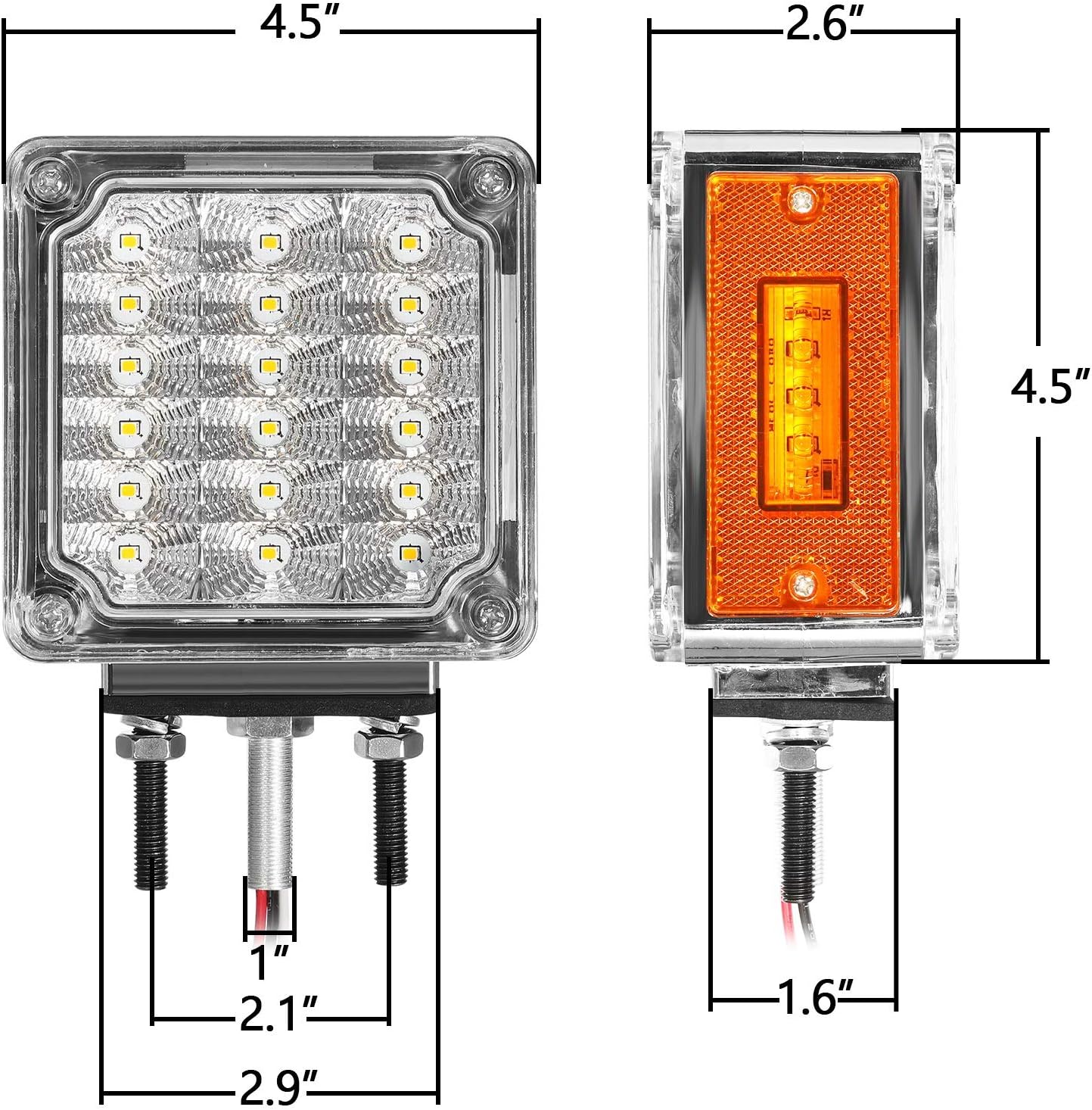 Partsam 2 luces LED cuadradas de doble cara, luces direccionales de estacionamiento, lente transparente, ámbarámbar, 39 luces LED cuadradas con
