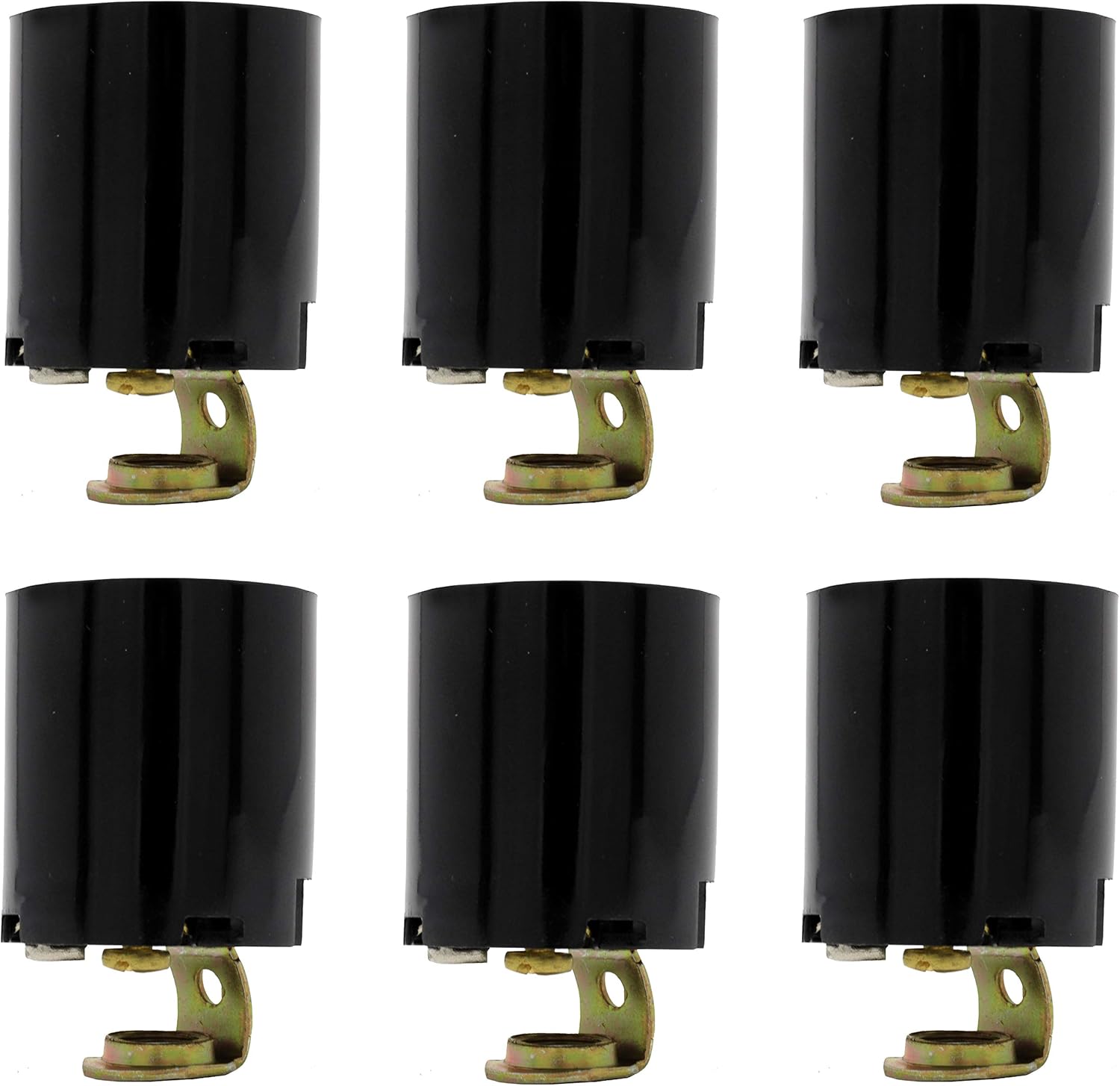 Creative Hobbies ELT5561A Phenolic (Bakelite) Medium Base E26 Fixture Socket, for Incandescent Bulbs, One-Piece Keyless with Hickey, Black, Pack of 6