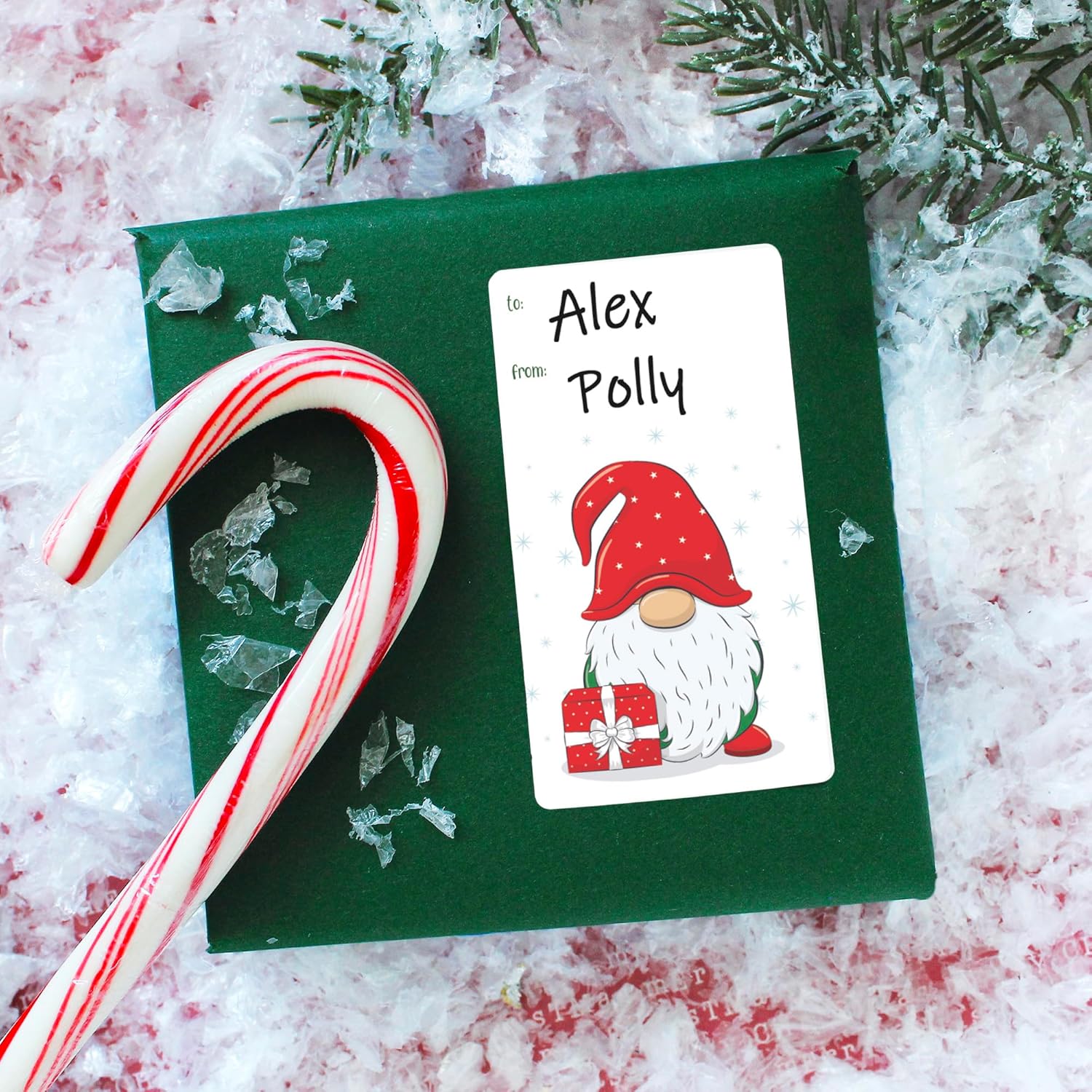 Etiquetas adhesivas de regalo de gnomo de Navidad, 75 etiquetas, etiquetas de regalo de gnomo de jardín rojo y verde, calcomanías de caja de regalo