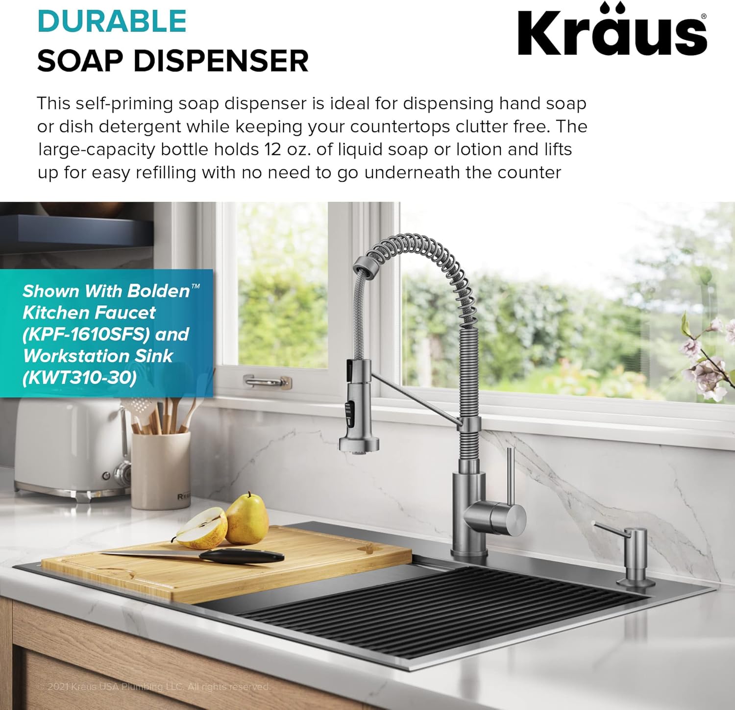 KRAUS Dispensador de jabón y loción de cocina en acero inoxidable sin manchas, KSD-41SFS