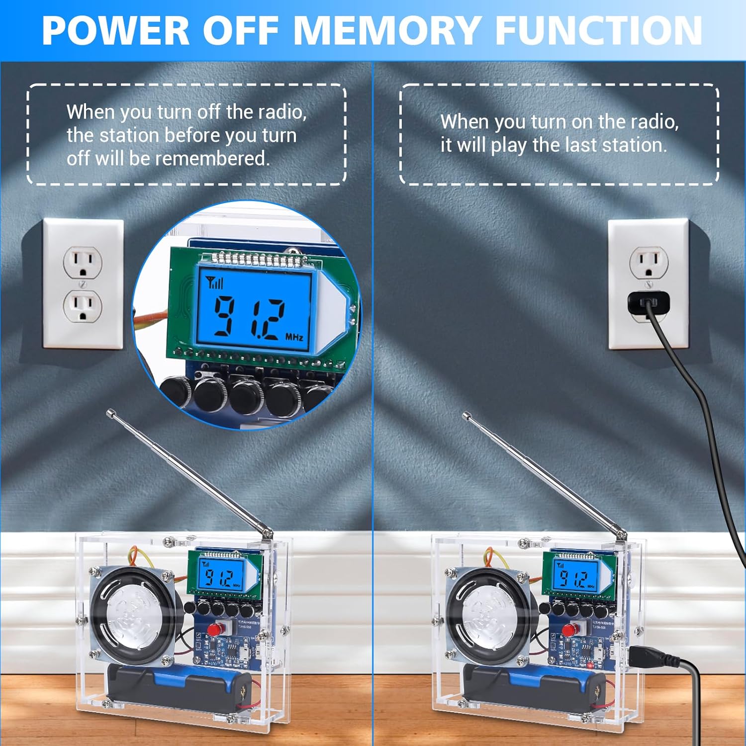 Soldering Project Kit, Icstation FM Radio Kit with Rechargeable Battery Soldering Practice DIY Radio Kits FM 76-108MHz with Headphone Jack LCD