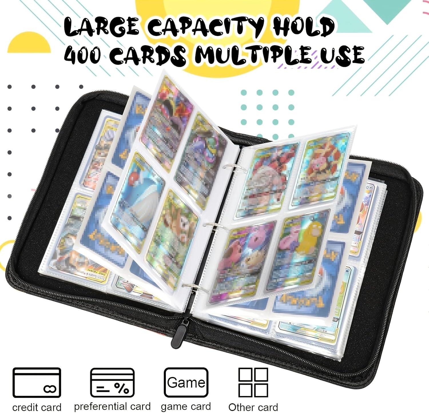 Carpeta de tarjetas coleccionables con mangas, 400 bolsillos con 50 fundas extraíbles, álbum de coleccionista de tarjetas con funda de transporte