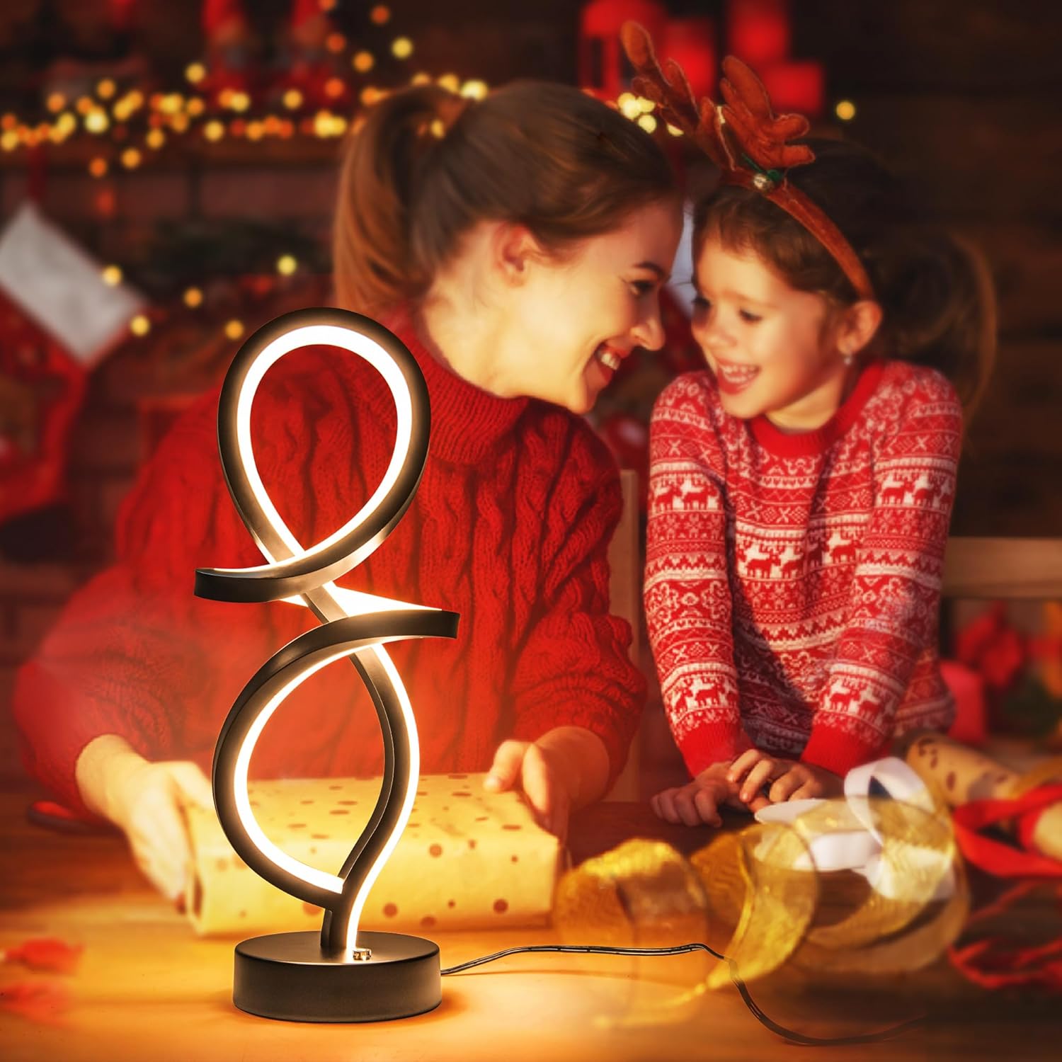 Lámpara de mesa moderna, lámpara LED en espiral, lámpara de mesa RGB, lámpara de noche negra con 7 colores, 10 modos de luz, lámpara de mesita de