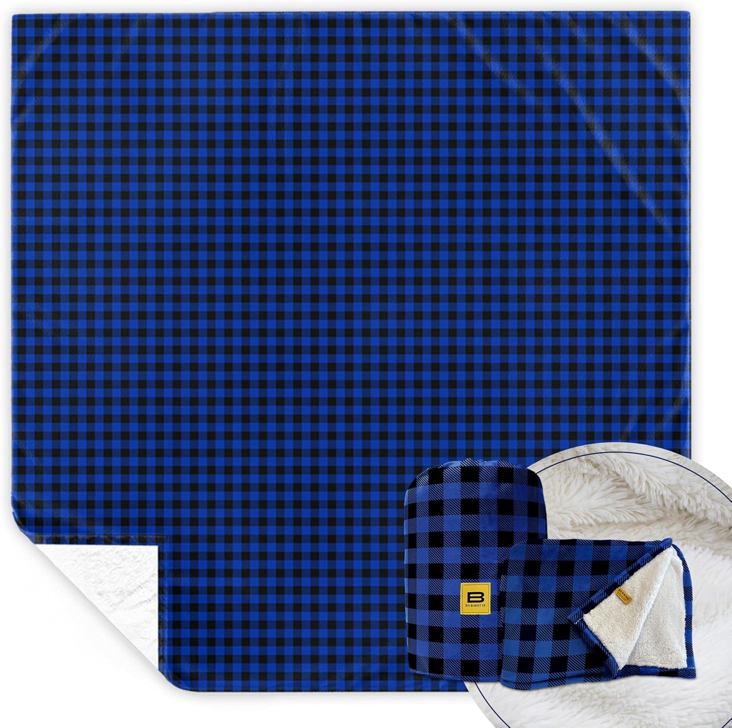Big Blanket Co Manta Sherpa Stretch a cuadros azules  Sumérgete en la mejor manta Sherpa  Manta de 10 x 10 pies  Manta enorme perfecta para toda la