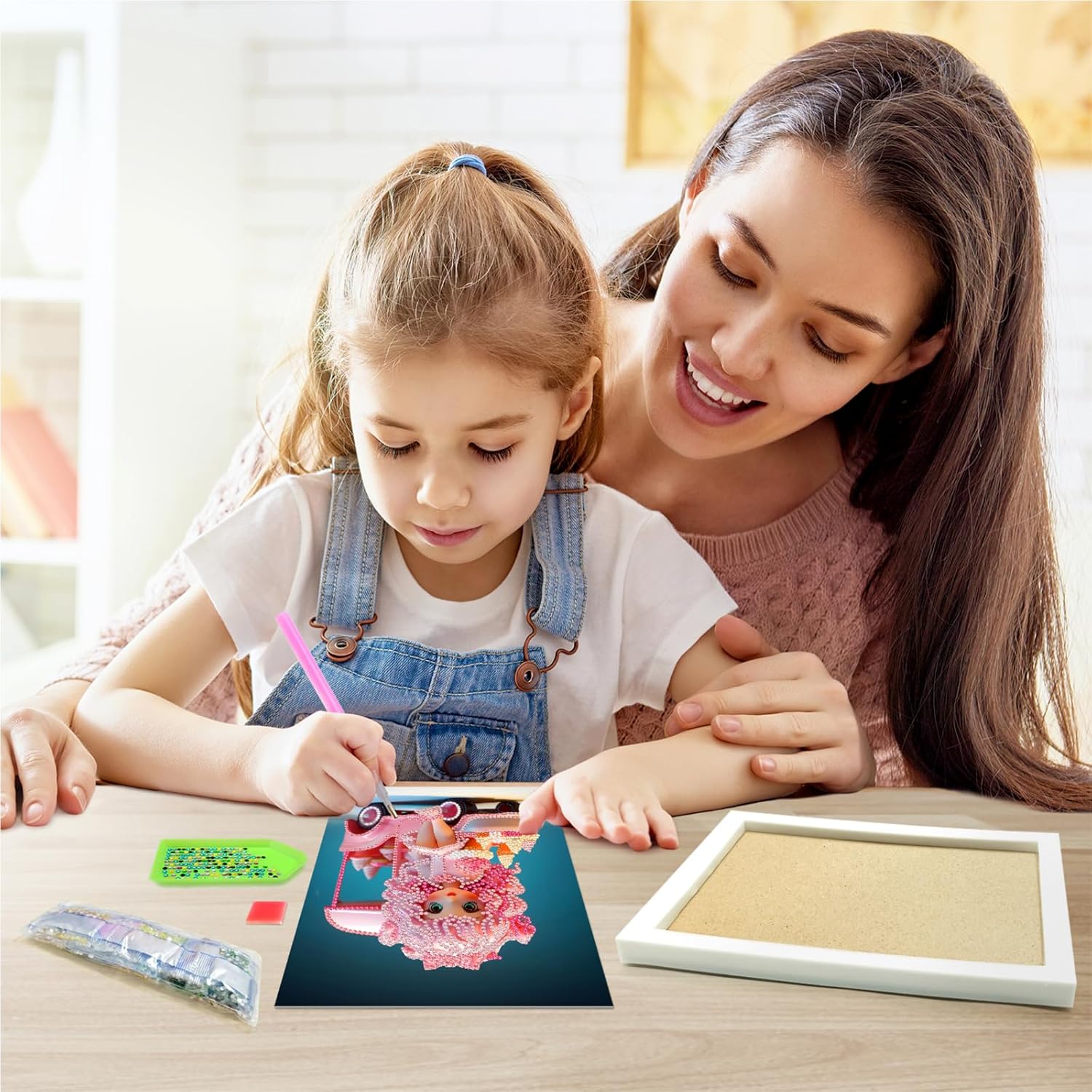 PracticeJQDEN Kits de pintura de diamantes 5D, artes y manualidades para niños, kits de pintura de gemas por números con marco, manualidades y