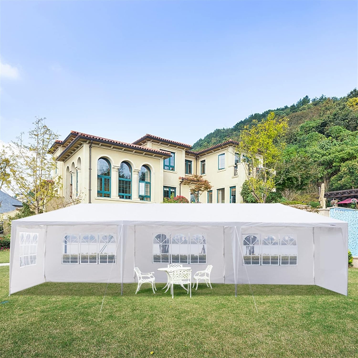 Toldo instantáneo de 10 x 30 pies con 8 lados y 2 puertas, kioscos portátiles para exteriores, refugio impermeable, para cumpleaños, boda, fiesta,