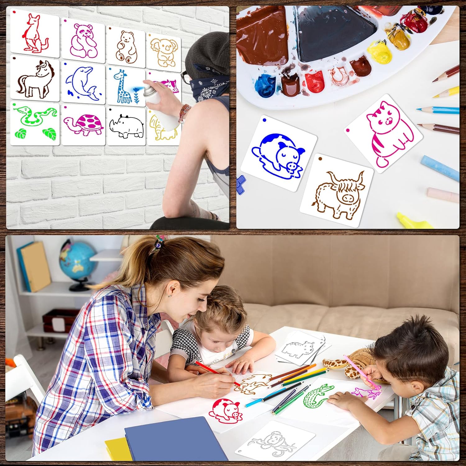 60 plantillas de pintura de animales lindos, plantillas de dibujo impermeables para bricolaje, tela de lona, decoración de pared, juego de arte,