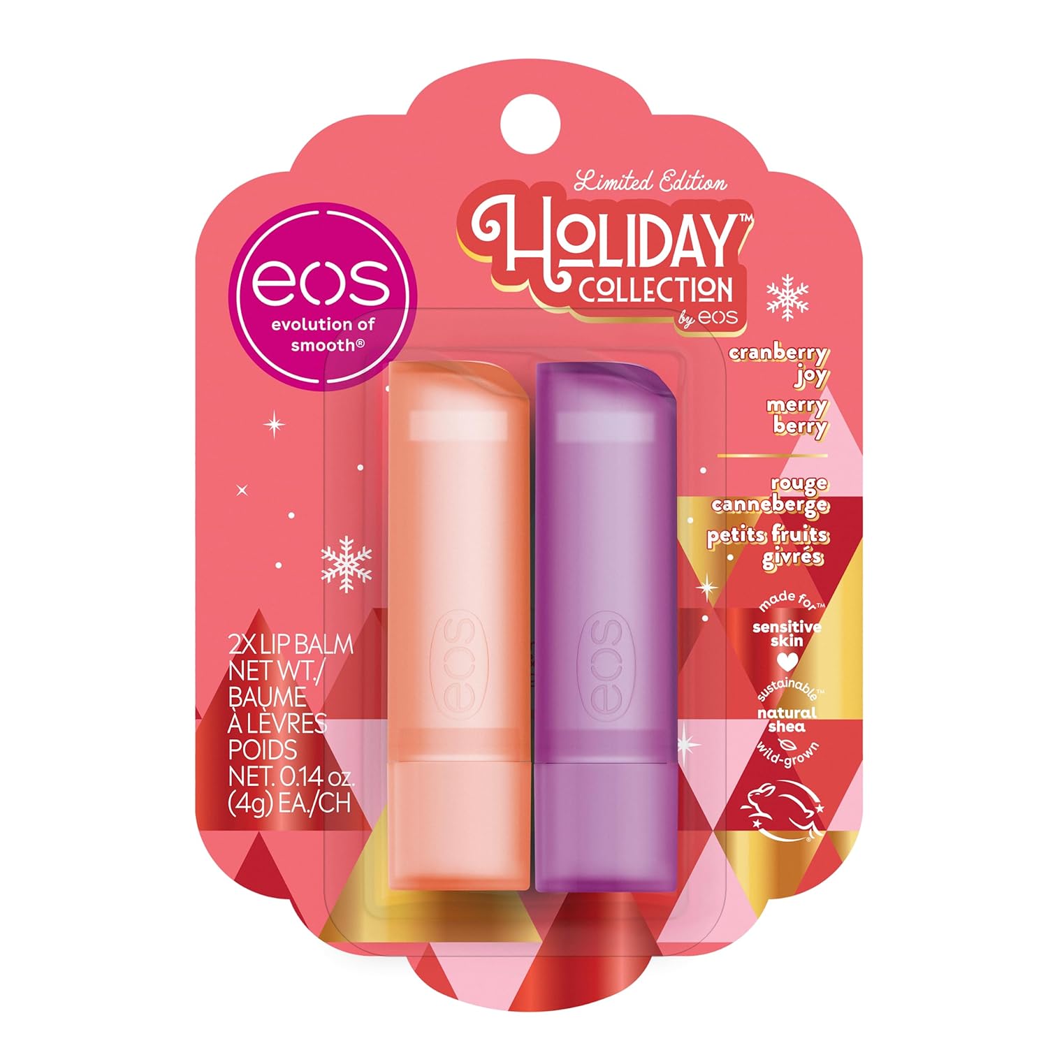 eos Regalo de bálsamo labial navideño Cranberry Joy & Merry Berry, relleno de calcetines, cuidado labial hidratante durante todo el día, 0.14 onzas,