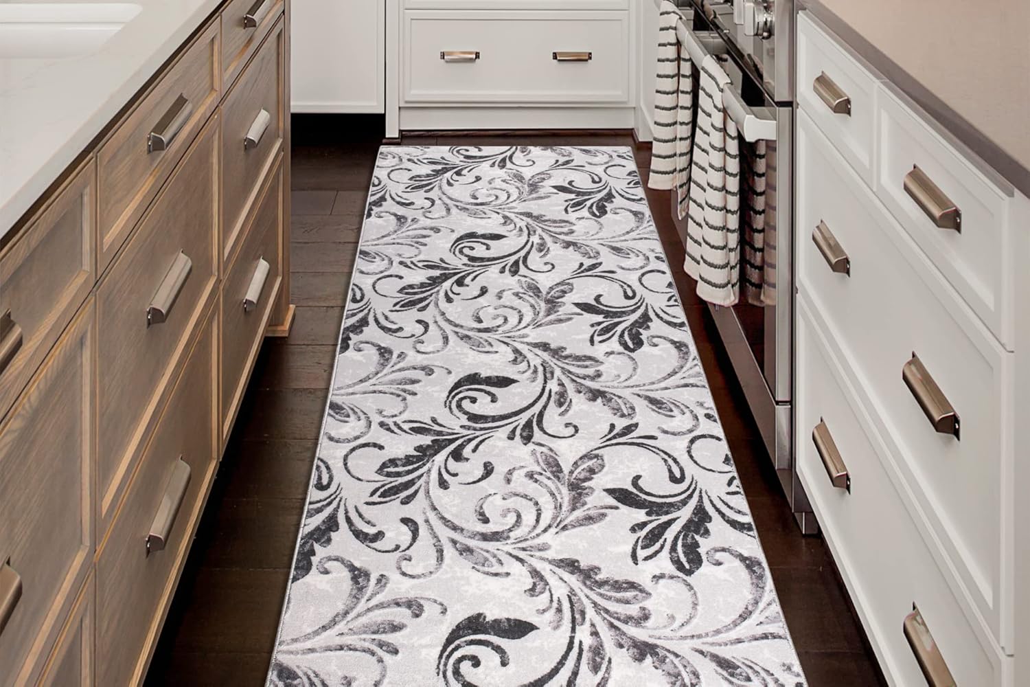 Tapete de largo personalizado, antideslizante, moderno, floral, para entrada, pasillo, cocina, lavandería, lavable a máquina, peso ligero, 26