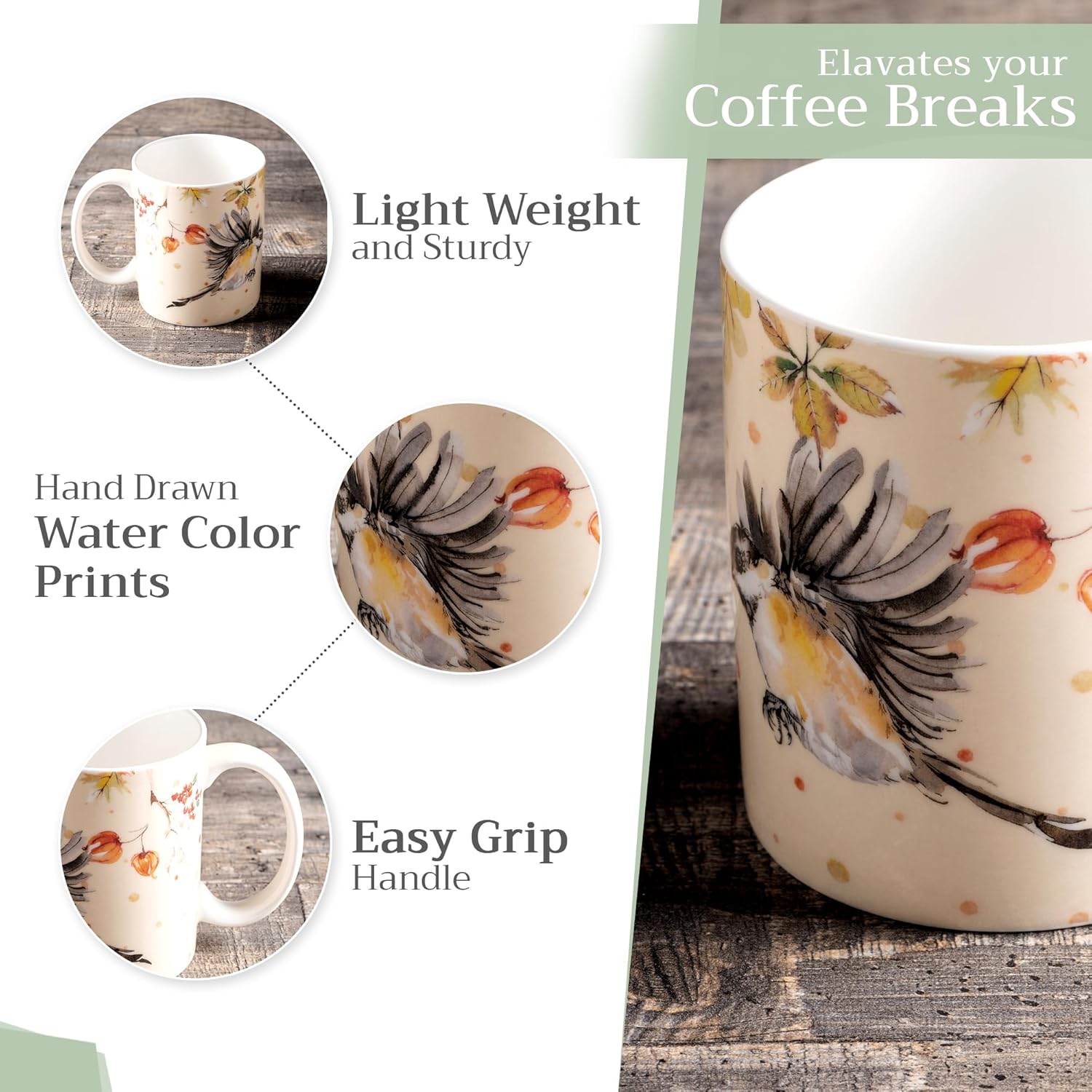 Maison d’ Hermine – Taza de café de porcelana fina Kelim con asa para bebidas calientes, café, capuchino, café con leche, cacao, té, perfecta para