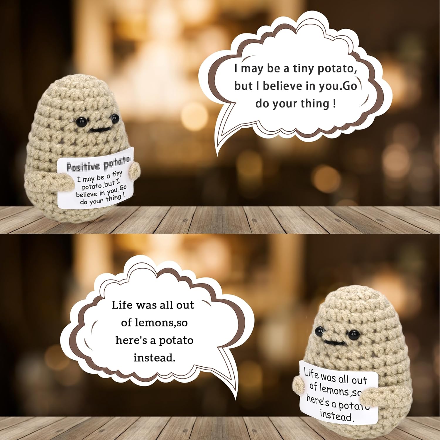 Mini Funny Positive Potato with Positive Words 4PCS Crochet Potato Interesting Knitted Wool Potato Doll Stuffed Craft Emotional Support Potato