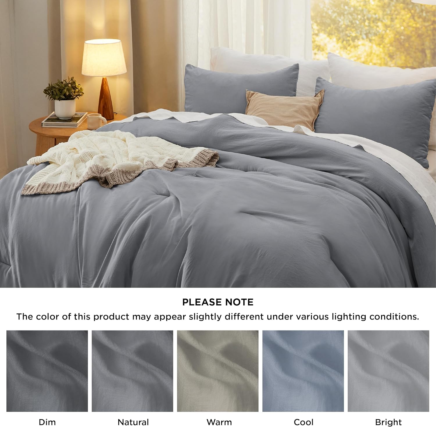 Bedsure Juego de edredón de tamaño King, edredón de cama prelavado suave gris para todas las estaciones, juegos de ropa de cama cálida de 3 piezas,