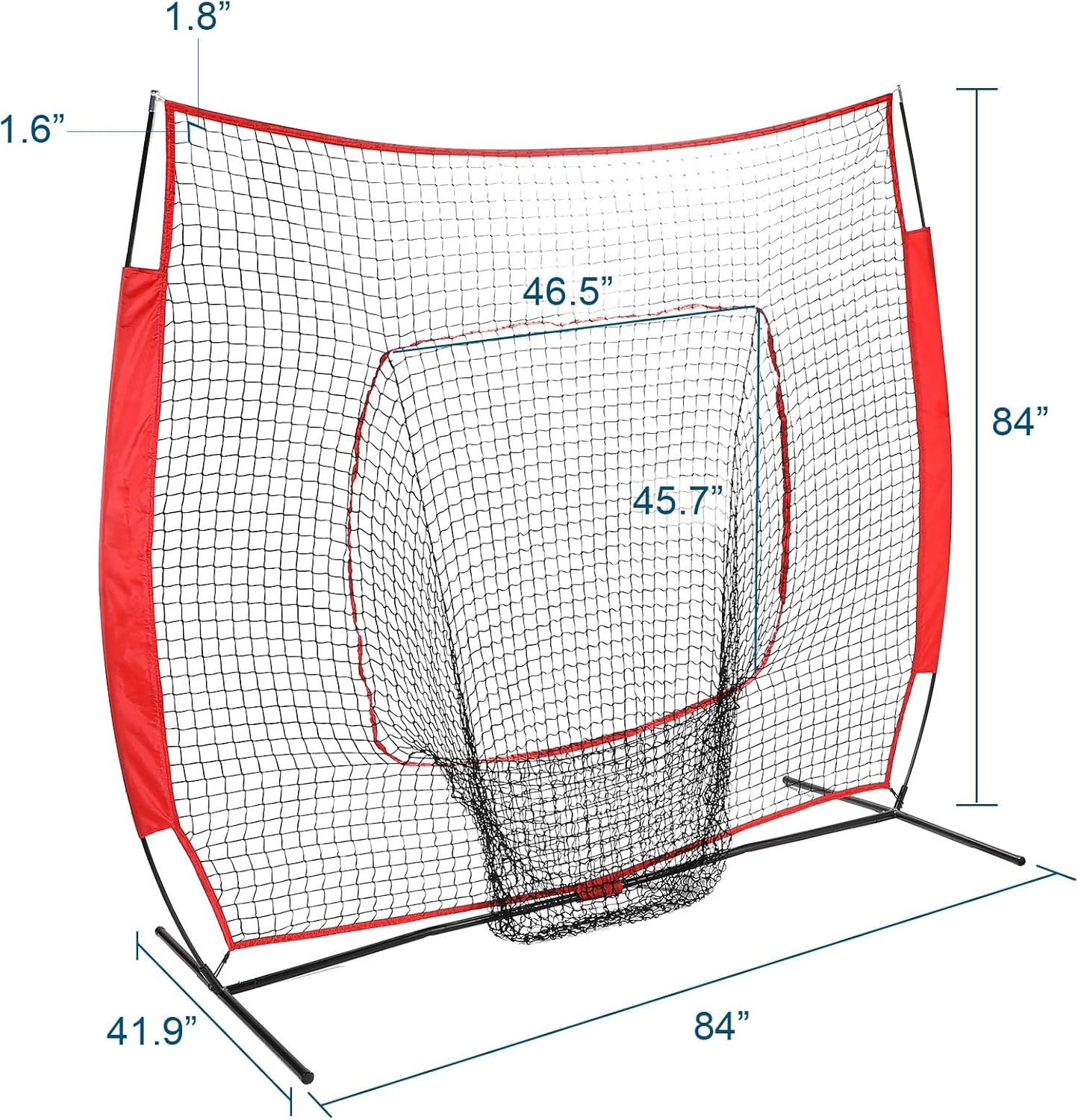 Red de práctica de béisbol y softbol de 7 x 7 pies, portátil, para bateo, con bolsa de transporte y marco de metal