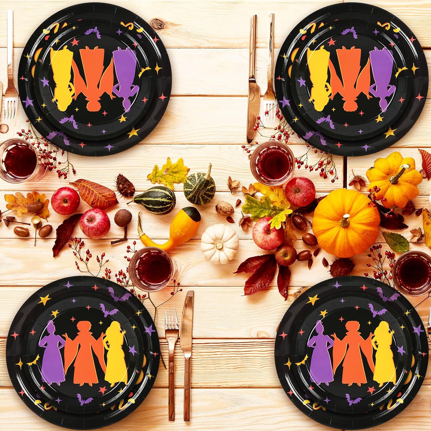 Whaline Juego de 40 platos de papel de Halloween con diseño de bruja Hocus Pocus, platos desechables para fiesta de Halloween, vacaciones, cena,