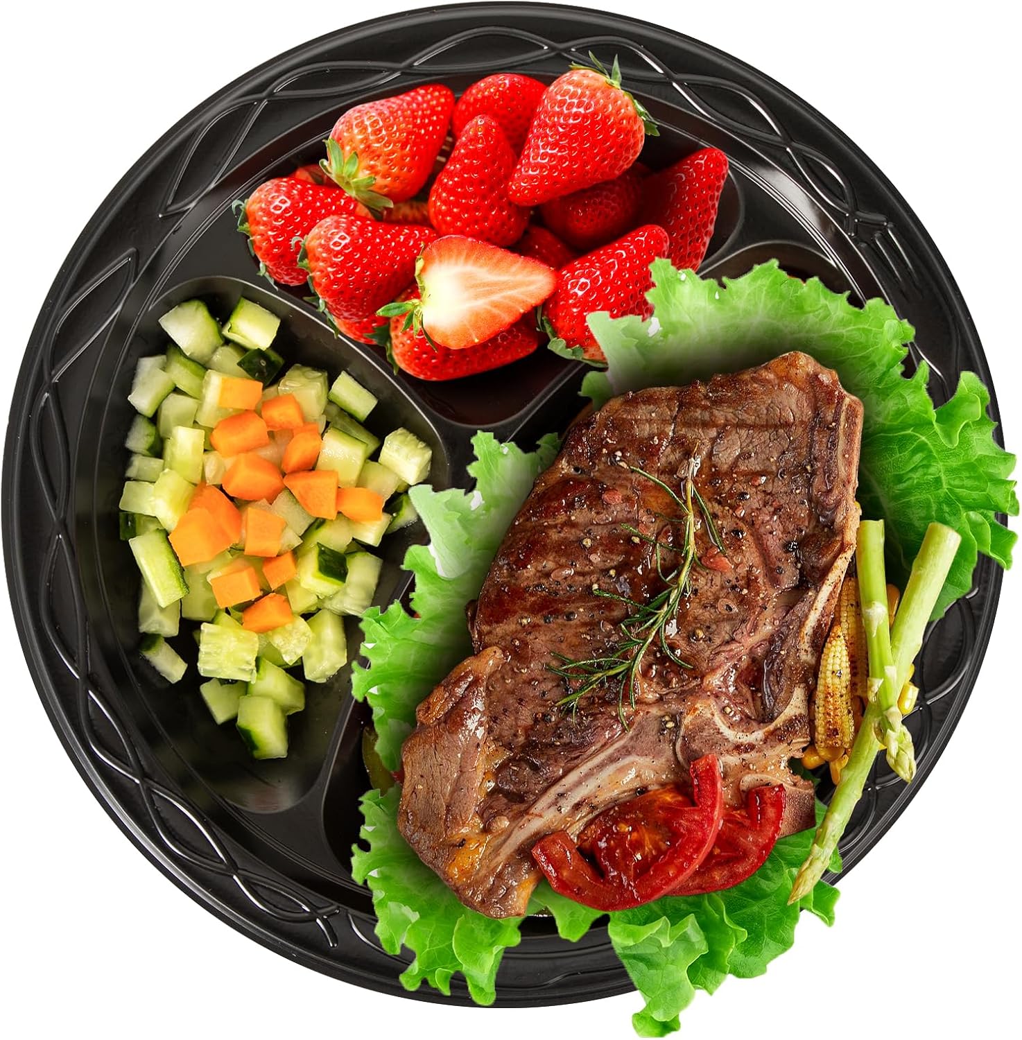 YANGRUI Platos de plástico reutilizables, 10 pulgadas, 3 compartimentos, aptos para microondas, platos desechables de grado alimenticio, platos de