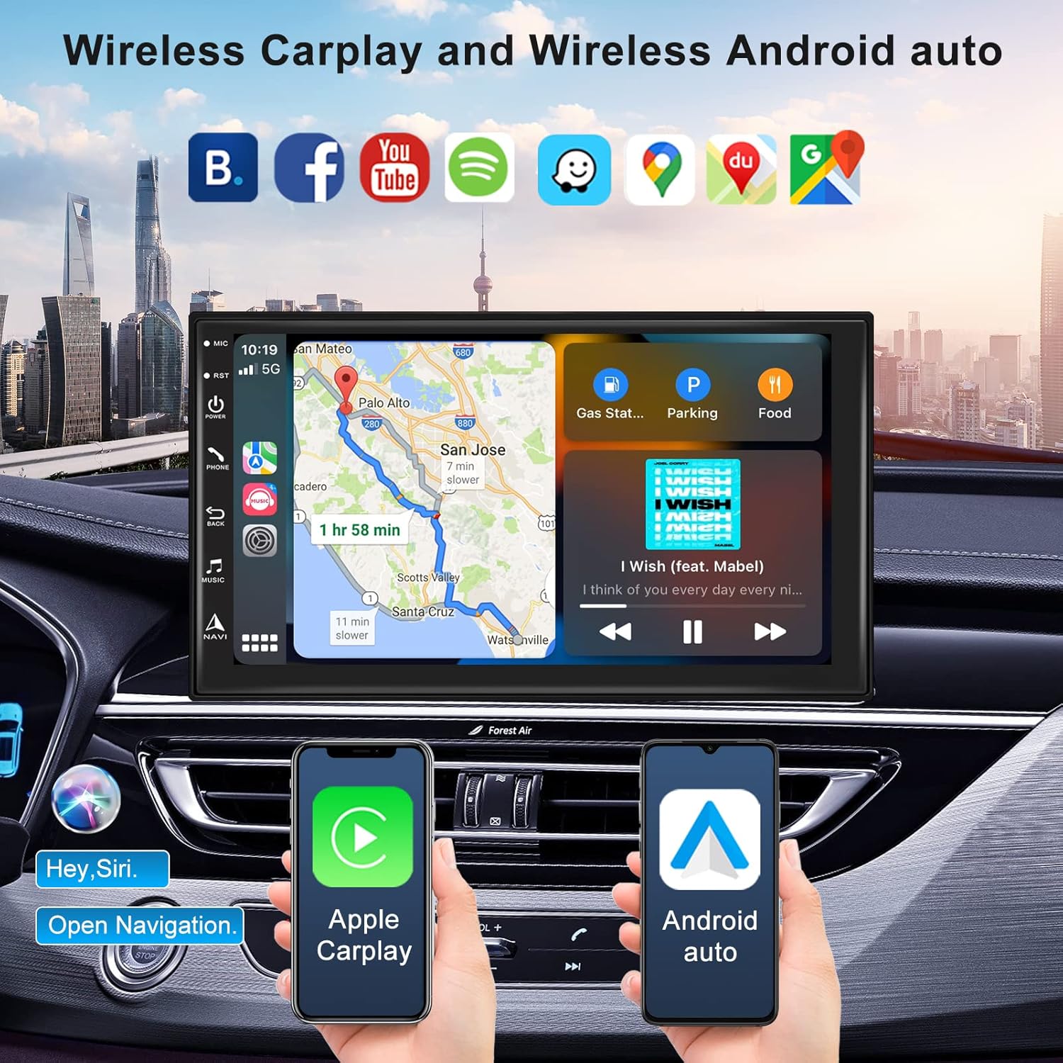 Podofo 8-core 4+64G Android coche estéreo doble DIN Radio con Carplay inalámbricoAndroid Auto 7 pulgadas IPS pantalla táctil Headunit Soporte Espejo
