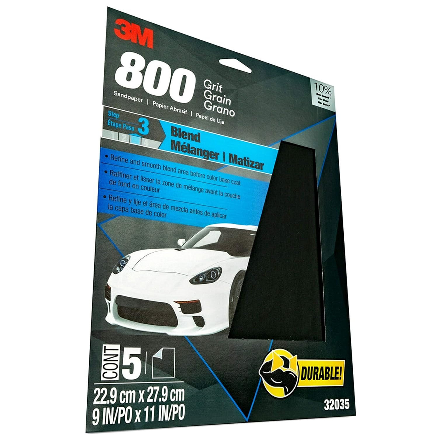 3M Wetordry – Papel de lija 32035, grano 800, 9 x 11 pulgadas, 5 hojas por paquete