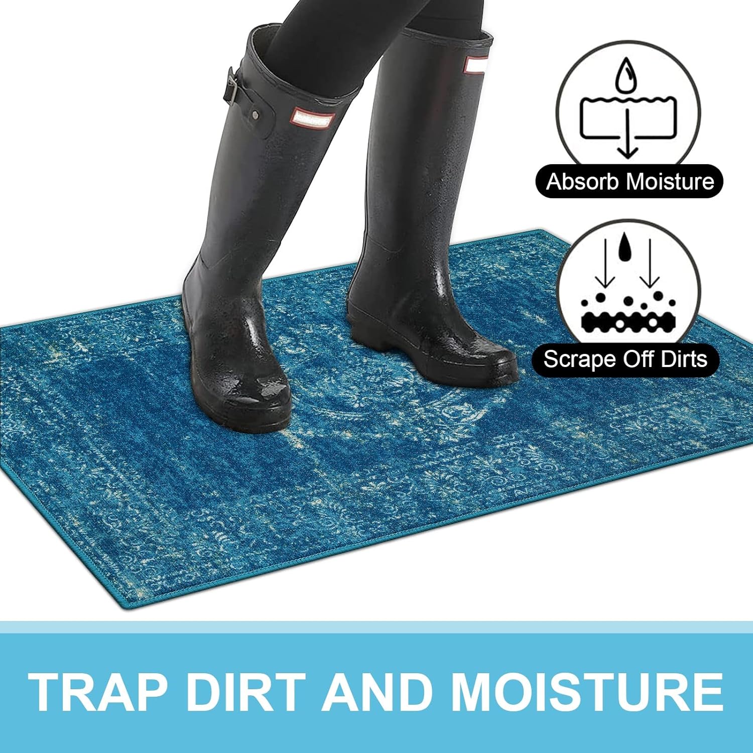 Collive Tapete retro para puerta de interior, antideslizante, lavable, absorbe rápidamente, tapetes de bienvenida, tapetes de pelo bajo, alfombra de