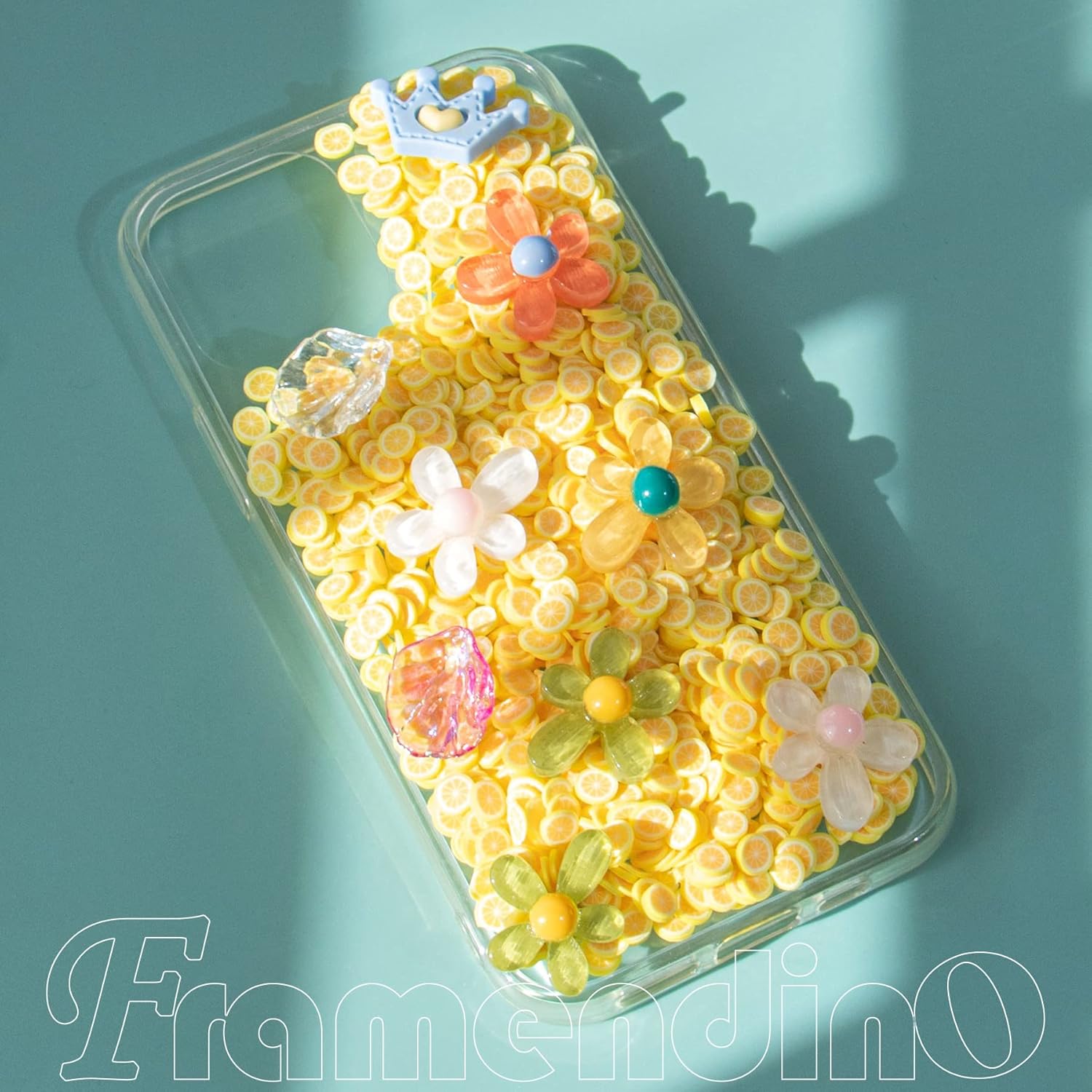Framendino, Decoración de uñas de 3.53 oz (100 g), rodajas de limón amarillo, lindas calcomanías de limo de frutas en 3D, dijes de polímero de
