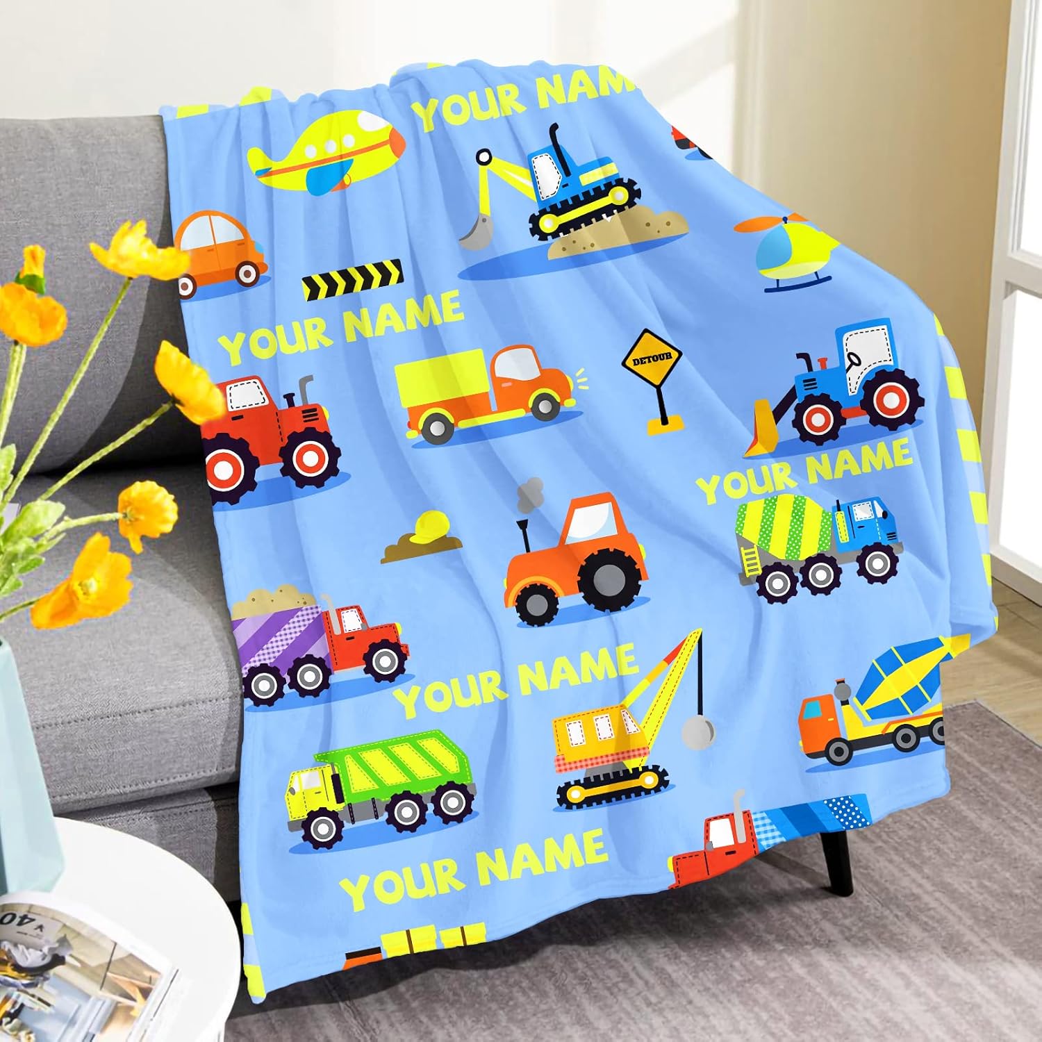Mantas de bebé personalizadas para niños, 30 x 40 pulgadas, manta de excavadora para bebés, mantas mullidas de felpa para cuna