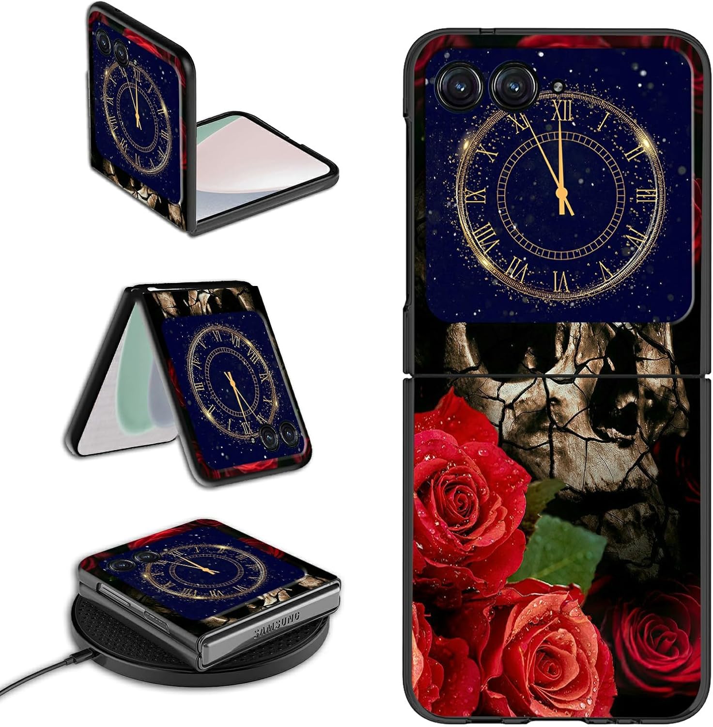 Rossy Funda para Motorola Razr Plus 2023 para Moto Razr+ 2023 con patrón de calavera de rosa roja para mujeres y hombres, ultra delgada, ligera, de