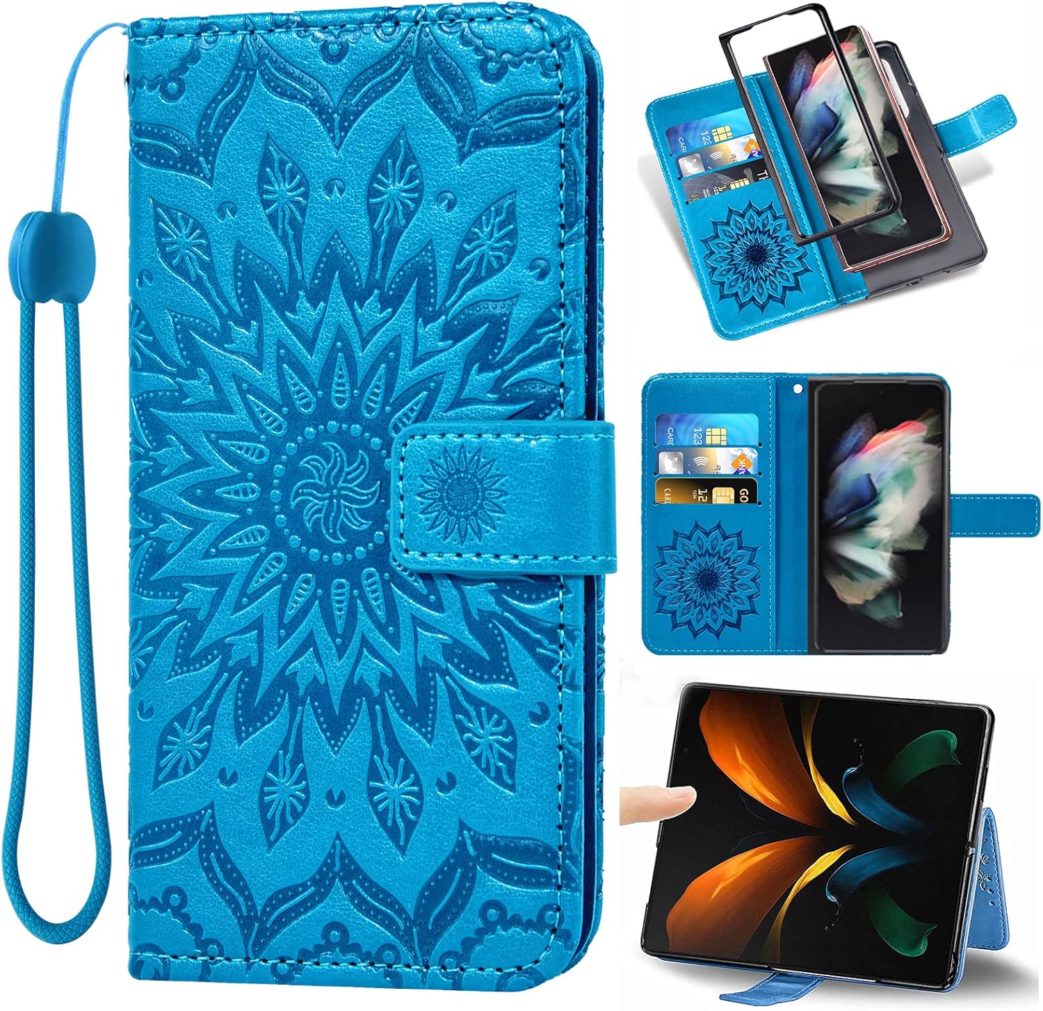 Asuwish Funda de teléfono para Samsung Galaxy Z Fold 4 5G 2022 cartera y girasol de cuero delgado con tapa para tarjetero, accesorios para celda,