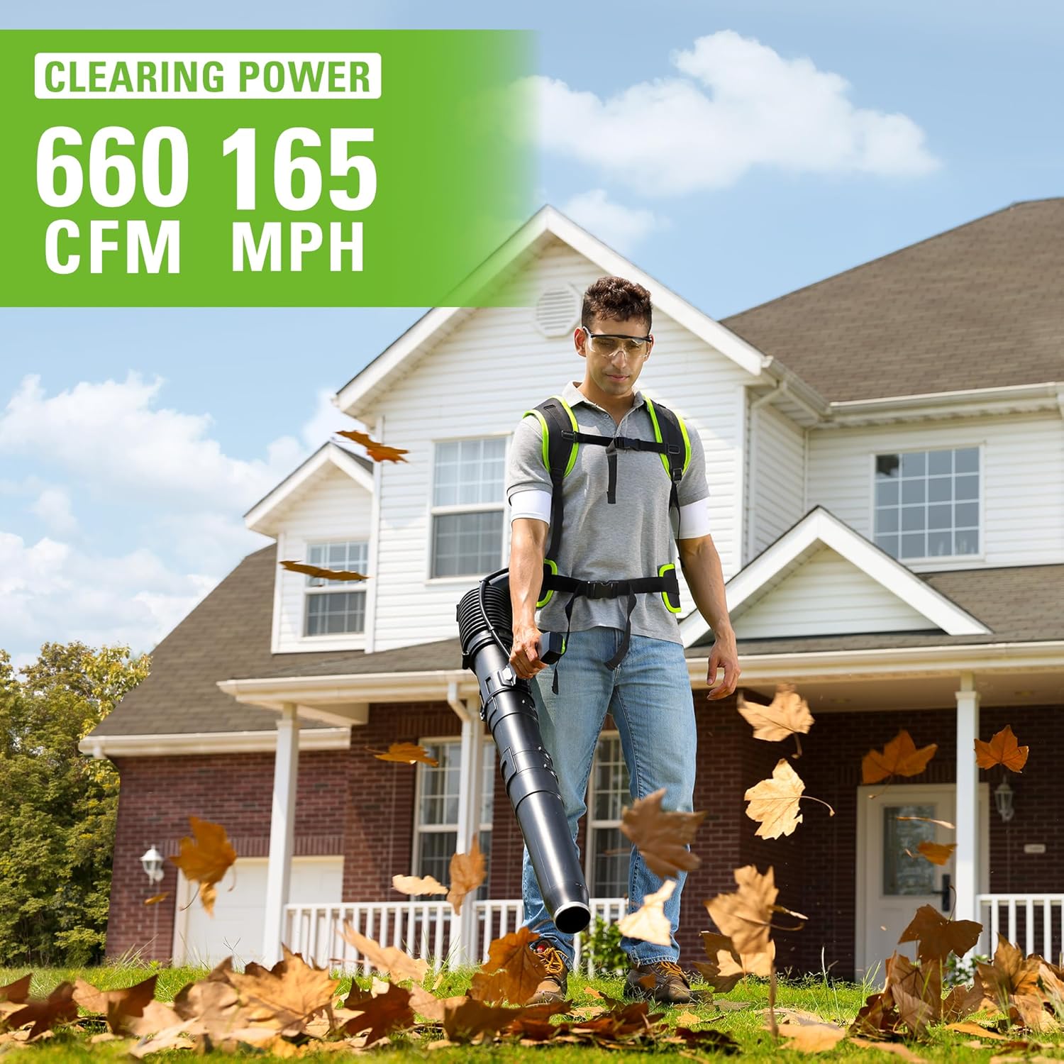 Greenworks 40 V (165 MPH  660 CFM  75+ herramientas compatibles) Mochila inalámbrica sin escobillas, soplador de hojas de mochila sin escobillas,