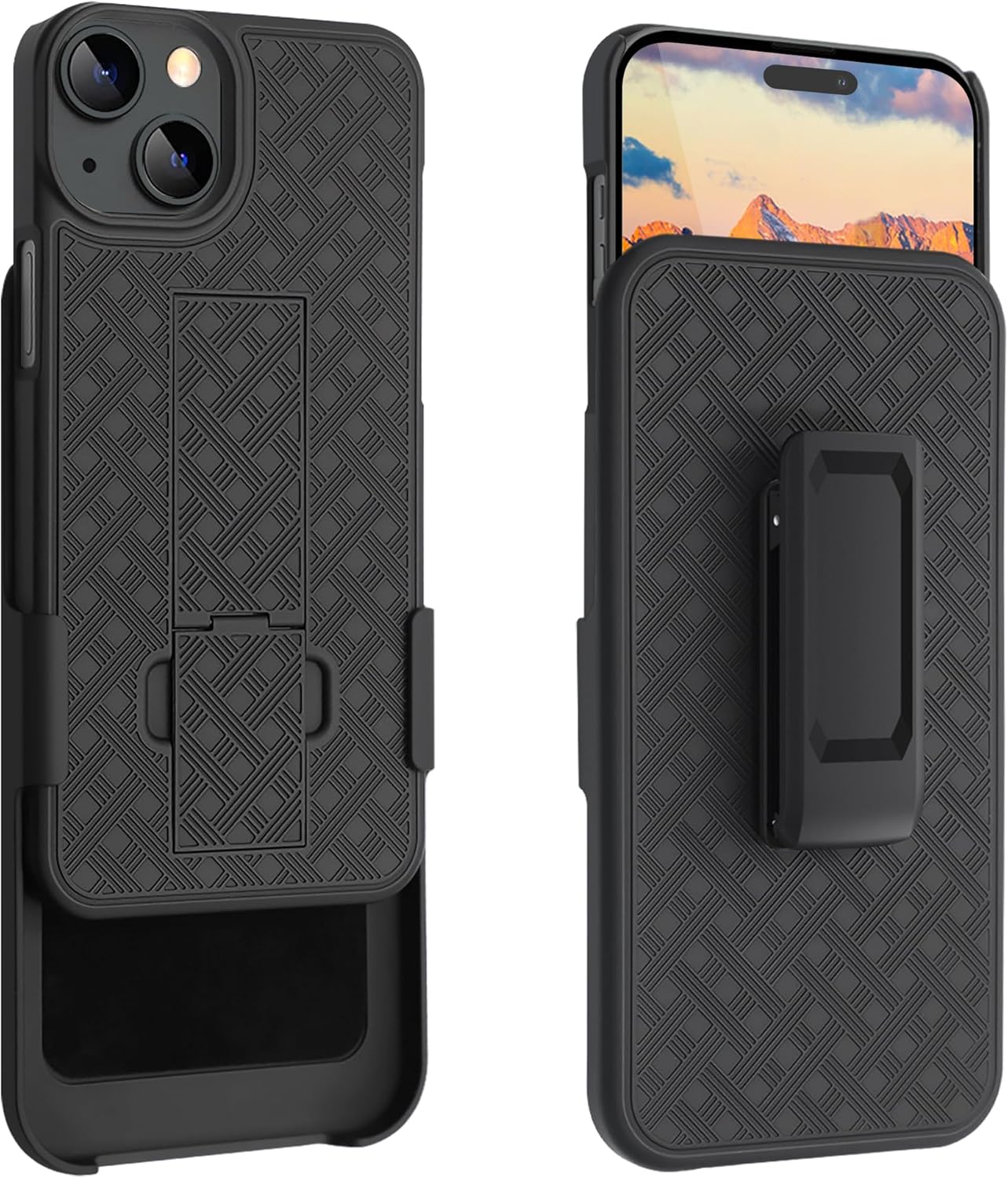 Fingic Funda para iPhone 15, iPhone 15 con clip para cinturón, funda delgada combinada con soporte giratorio para cinturón, funda protectora