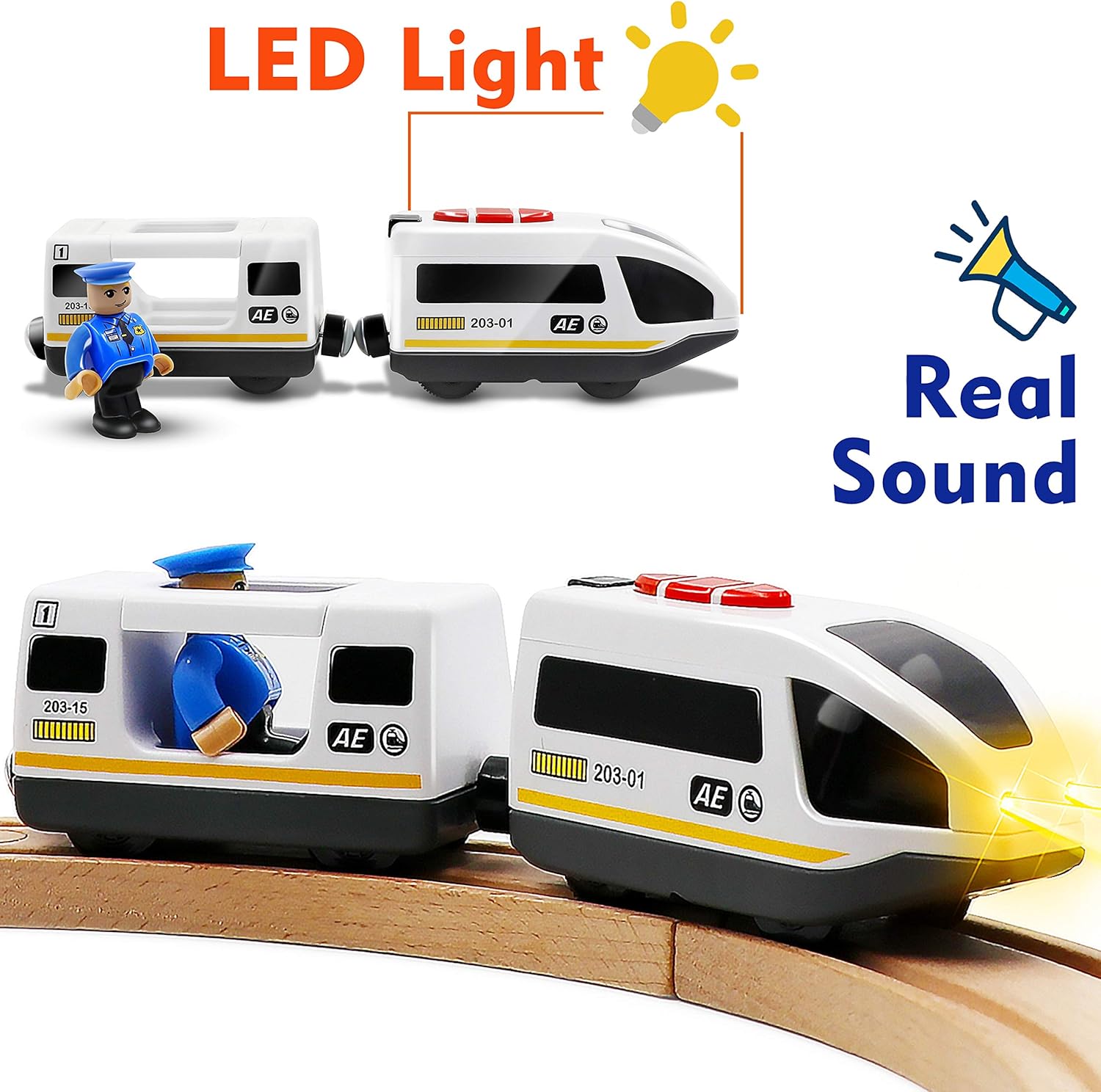 Tiny Land Battery Operated Action Locomotive Train (Magnetic Connection)- Powerful Engine Bullet Train Set Compatible with Thomas, Brio, Chuggington