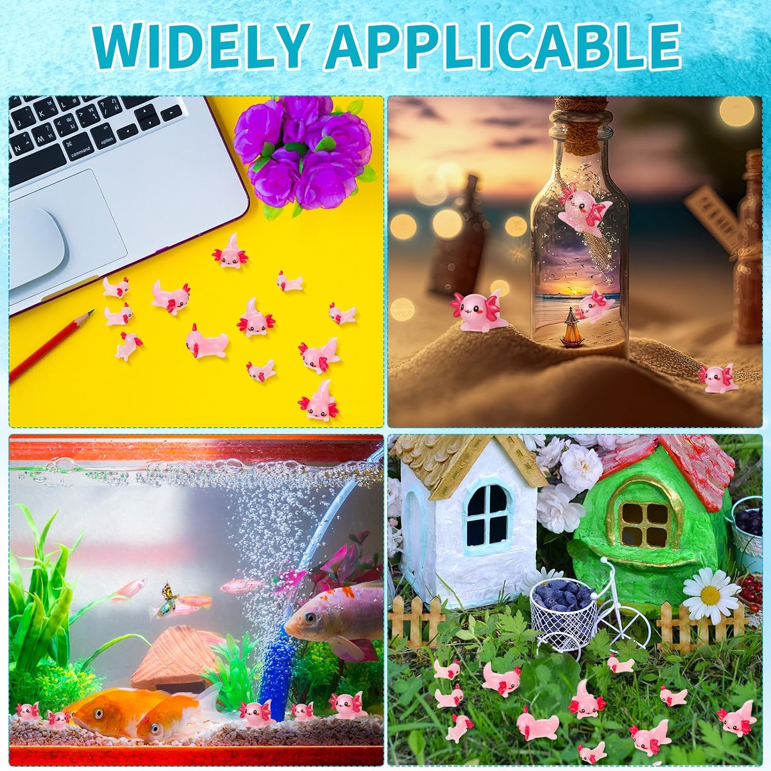 100 figuras miniatura de ajolote de resina rosa, figuras de animales pequeños, dijes de ajolote, micro adornos de paisaje para jardín, manualidades,