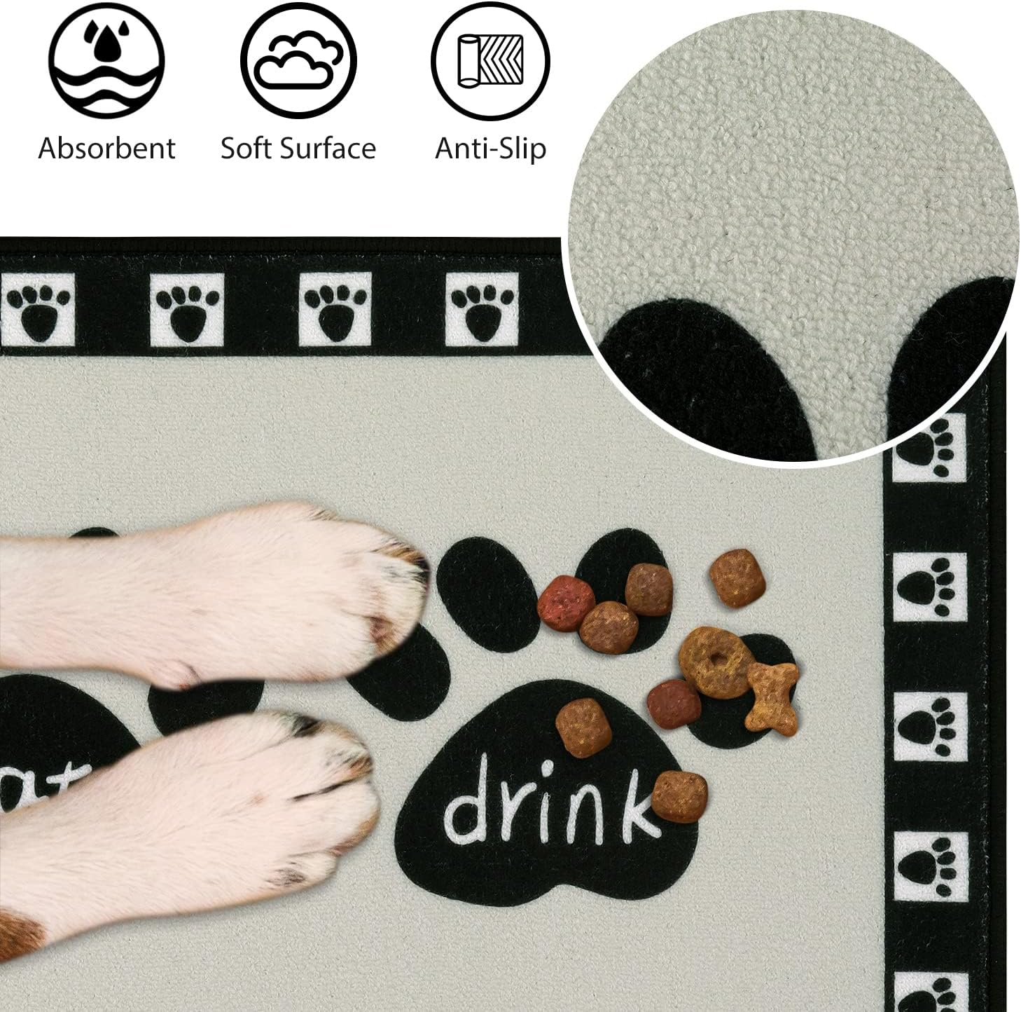 Tapete de comida para perro, absorbente de agua, mantel individual antideslizante para mascotas y agua, fácil de limpiar, lavable a máquina, tapete