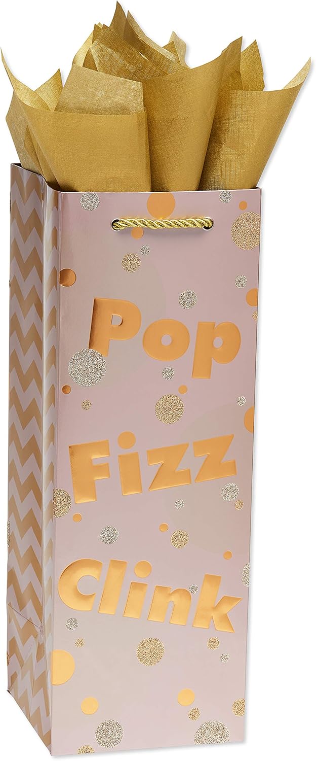 Papyrus Bolsa de regalo de bebidas de 14 pulgadas con papel de seda (Pop Fizz Click) para graduaciones, cumpleaños, bodas, despedidas de soltera y