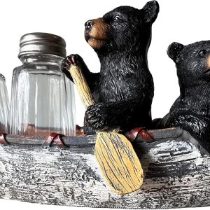 Black Bear & Cub – Juego de sal y pimienta para canoa, decoración rústica para cabaña Black Bear & Cub – Juego de sal y pimienta para canoa, decoración rústica para cabaña