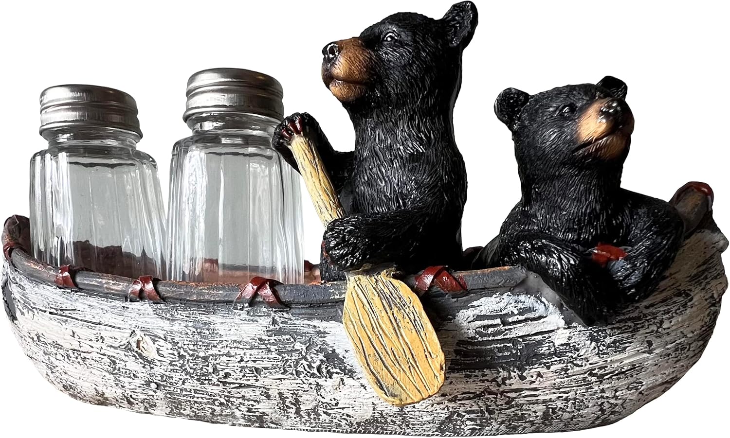Black Bear & Cub – Juego de sal y pimienta para canoa, decoración rústica para cabaña