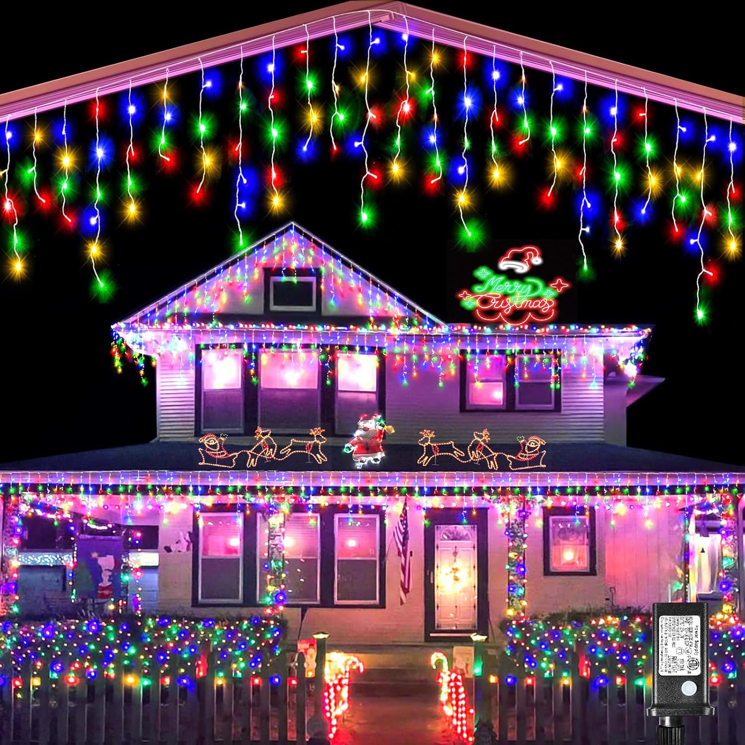 Luces de Navidad de carámbano para exteriores, 33 pies, 400 luces LED de carámbano para exteriores, luces parpadeantes para interiores con 8 modos