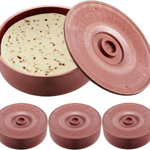 Sabary 4 calentadores de tortillas con tapa, recipiente de tortilla de plástico de 8.5 pulgadas de diámetro y 2.4 pulgadas de altura, recipiente de Sabary 4 calentadores de tortillas con tapa, recipiente de tortilla de plástico de 8.5 pulgadas de diámetro y 2.4 pulgadas de altura, recipiente de