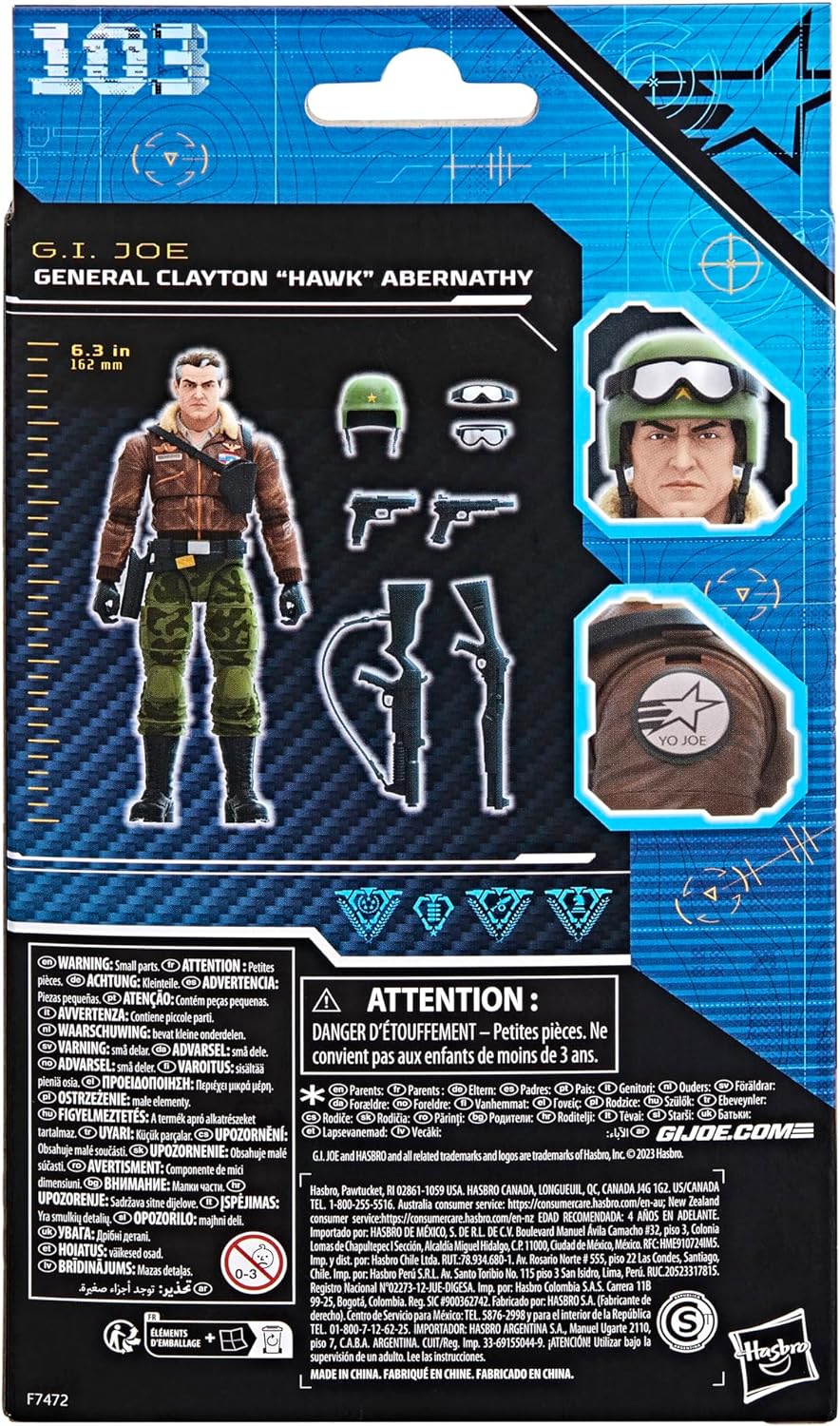 G.I. Joe Clayton Hawk Abernathy – Figura de acción coleccionable, 103, figuras de acción de 6 pulgadas para niños y niñas, con 7 piezas de accesorios